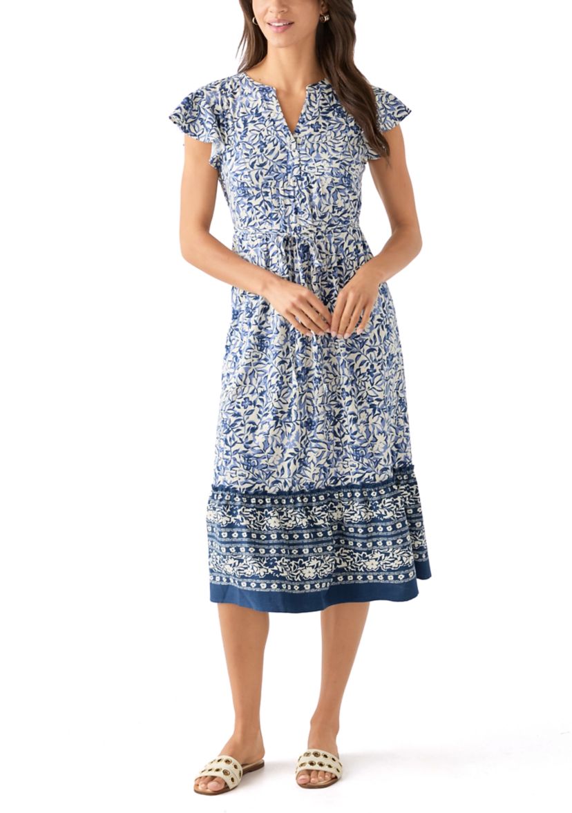 Womens Mandarin Collar Floral Midi Dress