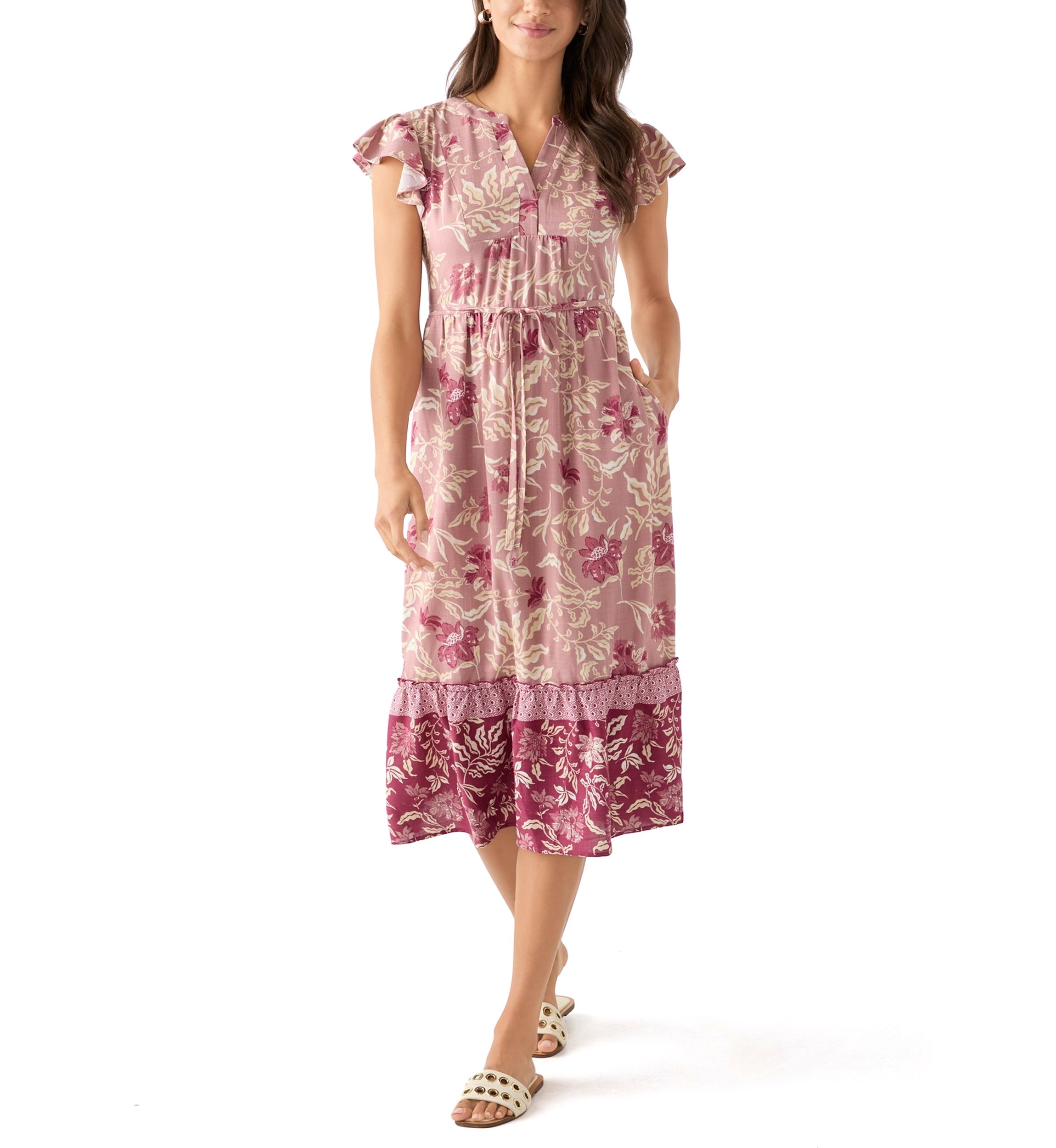 knee length dresses for ladies Lucky Brand Womens Printed Button Front Midi Dress  ShopCGX