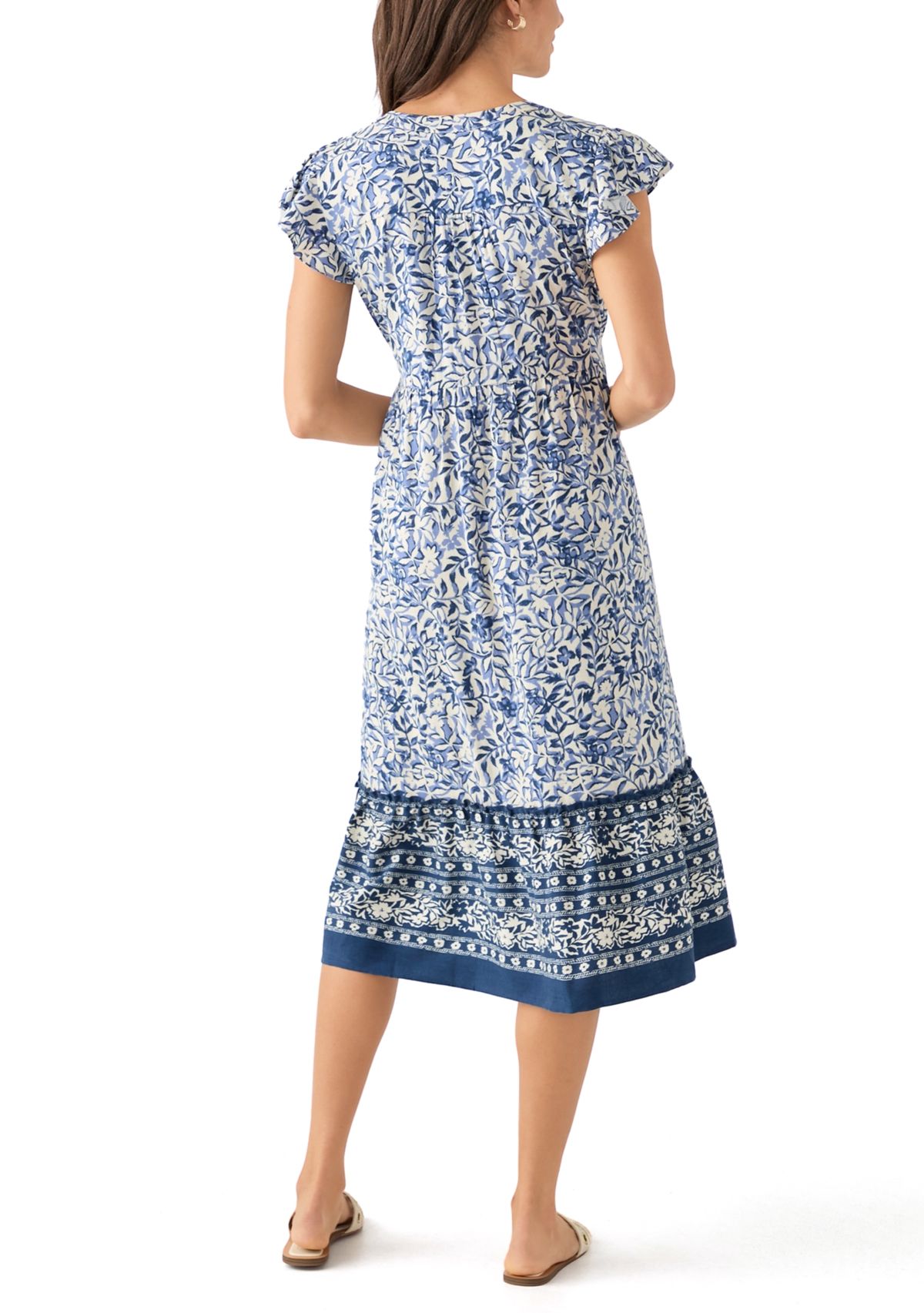 Womens Mandarin Collar Floral Midi Dress
