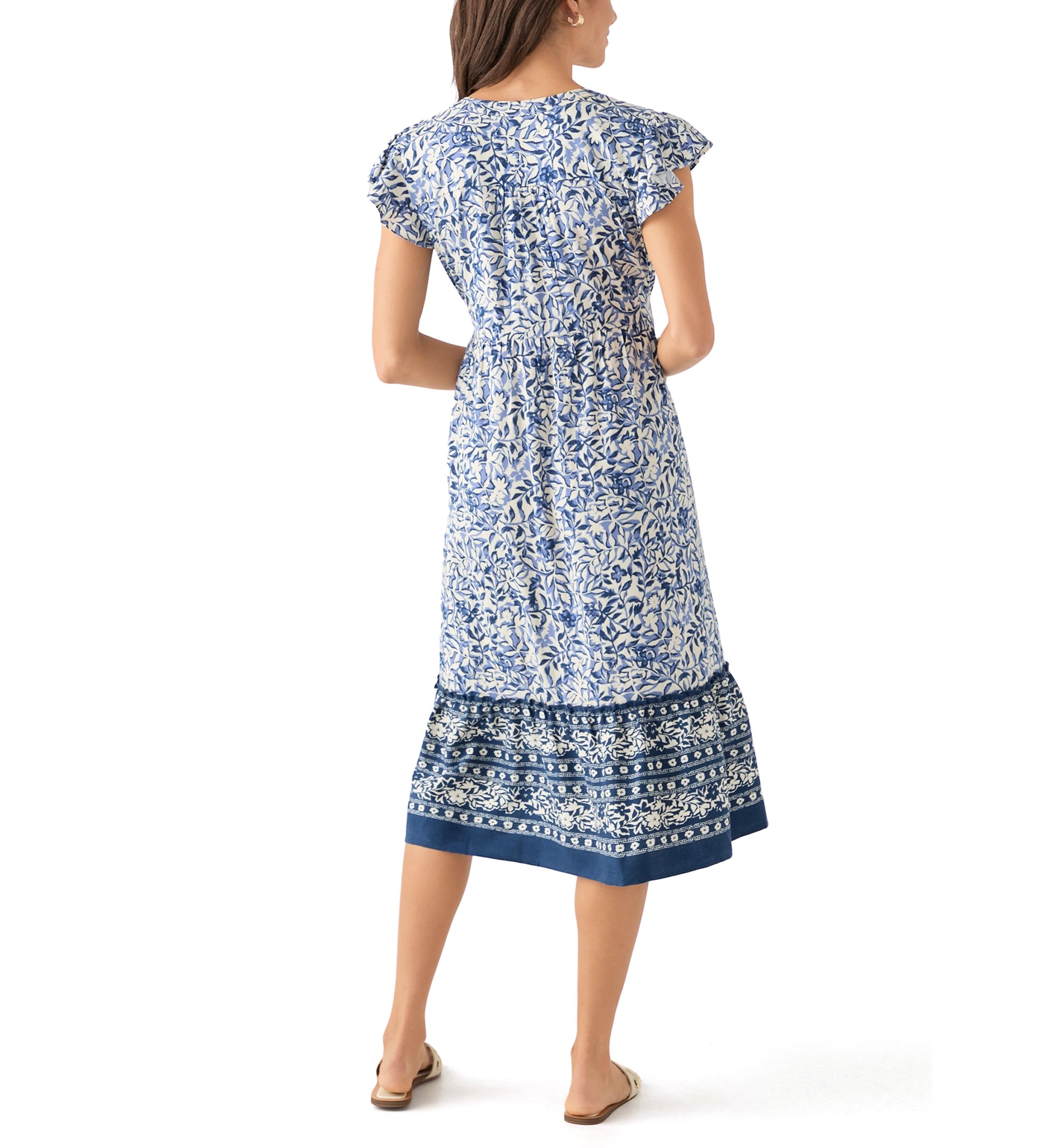 Womens Mandarin Collar Floral Midi Dress