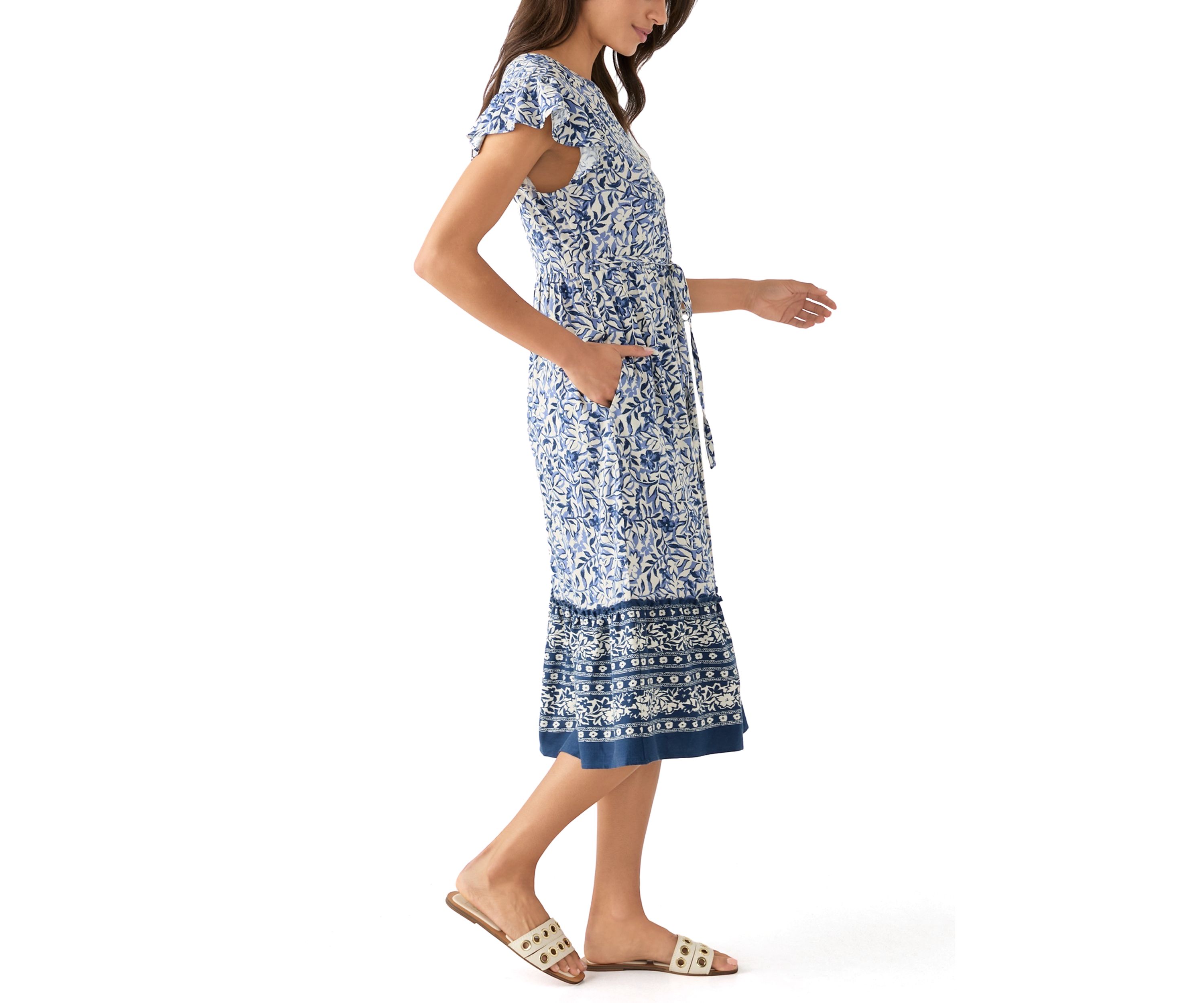 Womens Mandarin Collar Floral Midi Dress