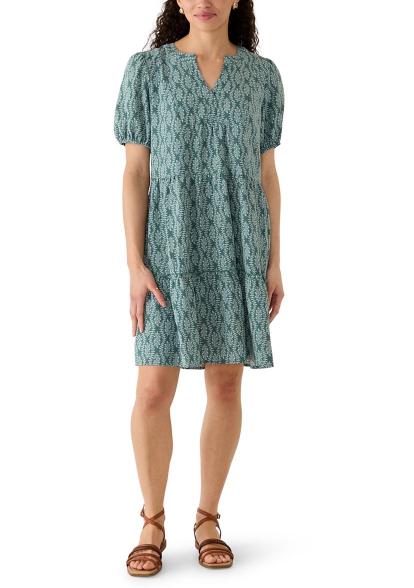 Lucky Brand Women's Puff Sleeve Babydoll Mini Dress, Green, Large