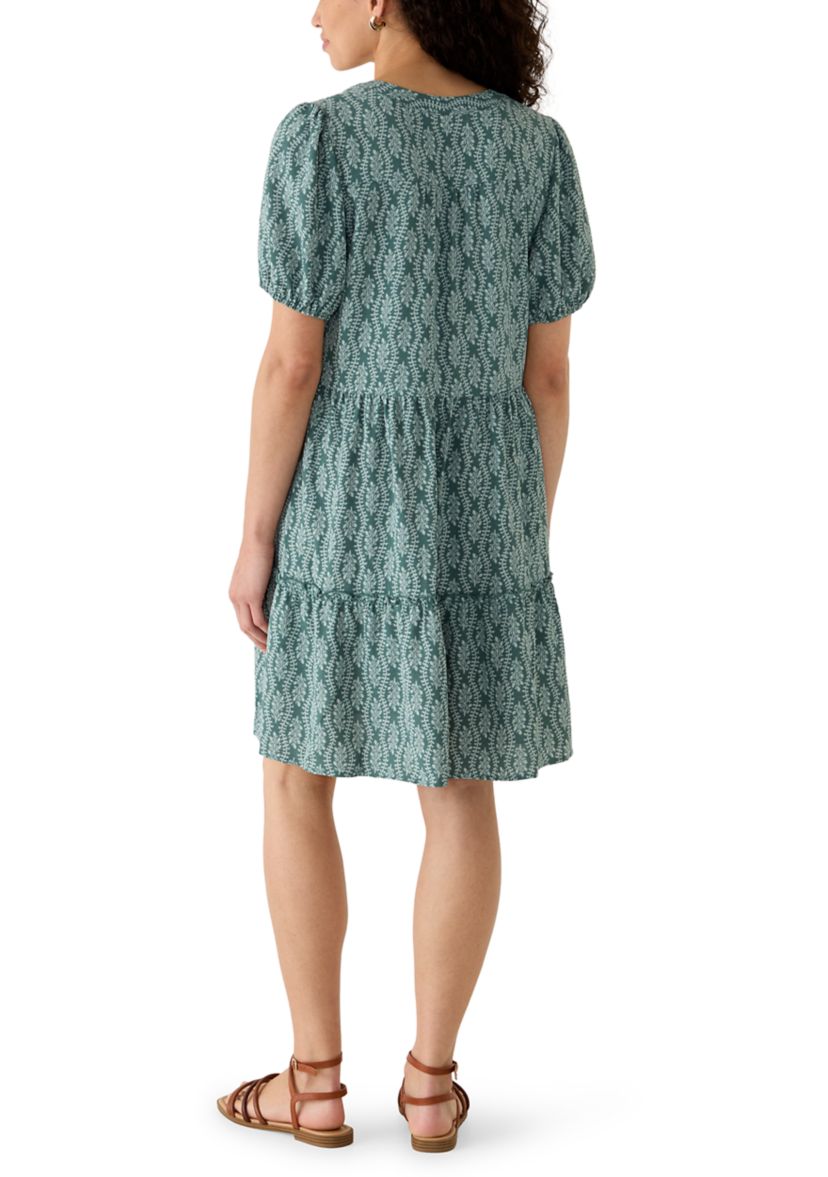 Lucky Brand Women's Puff Sleeve Babydoll Mini Dress, Green, Large