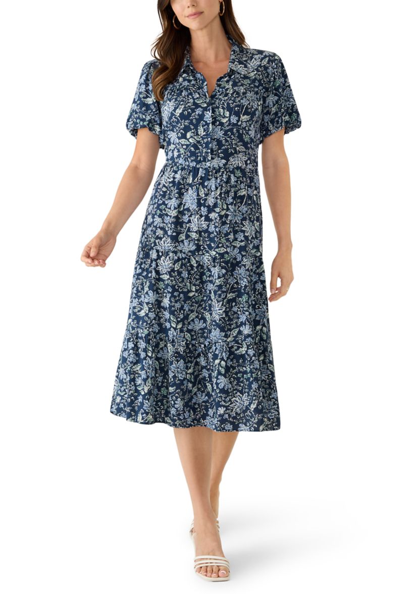 lucky brand dress winter haze Women's Puff Sleeve Tiered Midi What Shoes to Wear occasion-Cocktail occasion-Graduation Size:L/XL (US 9-12) Flowy and flattering