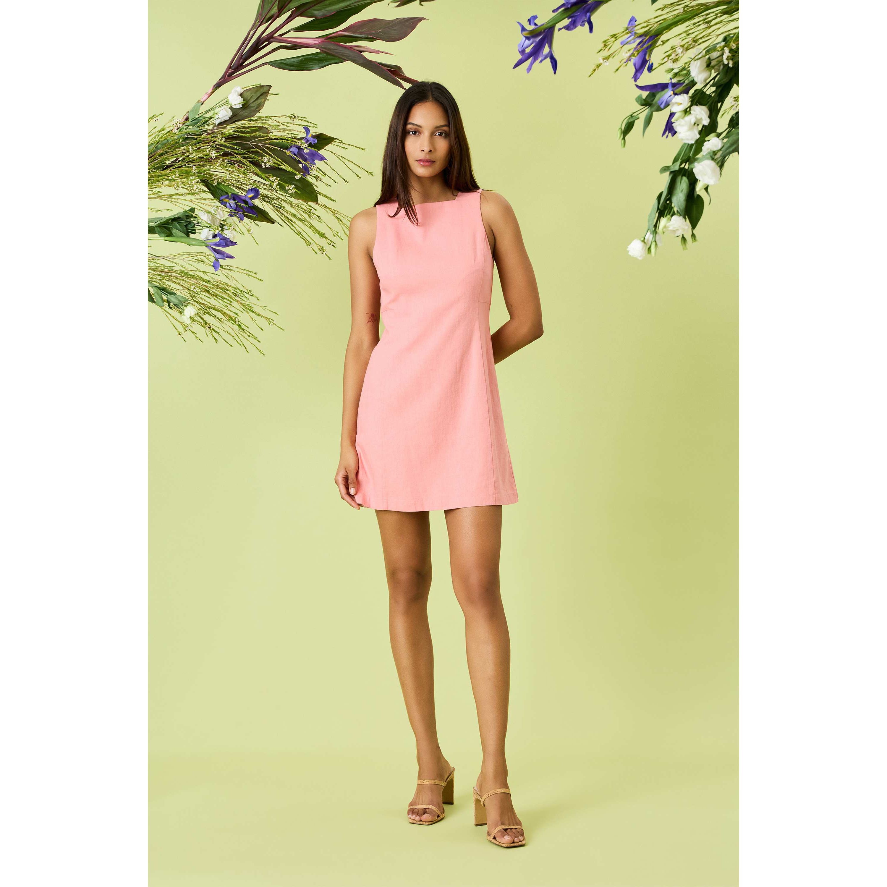 Boat Neck Linen Mini Dress