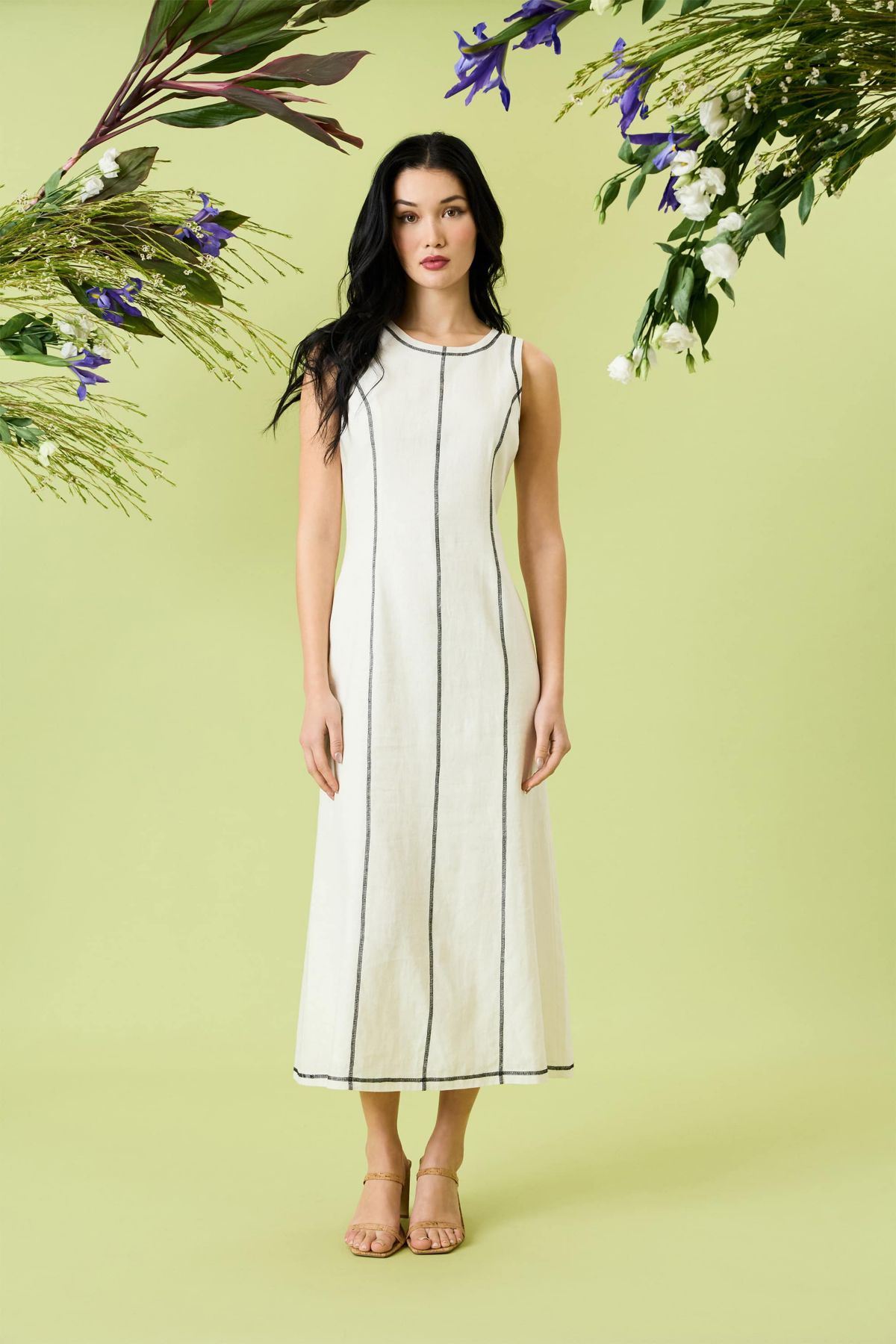 Sleeveless Maxi Sheath with Stitching Detail