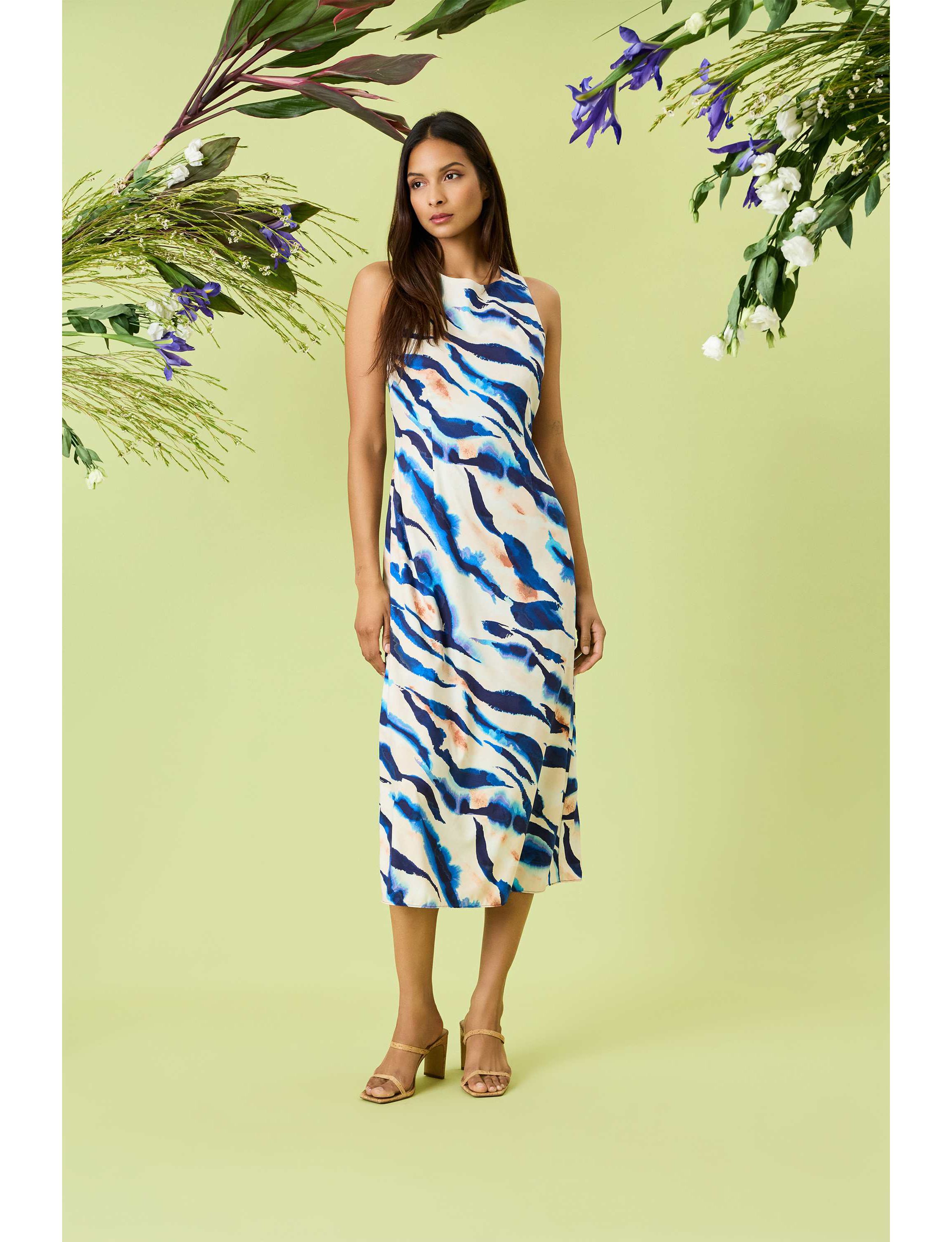Zebra Printed Midi Dress with Tie Back