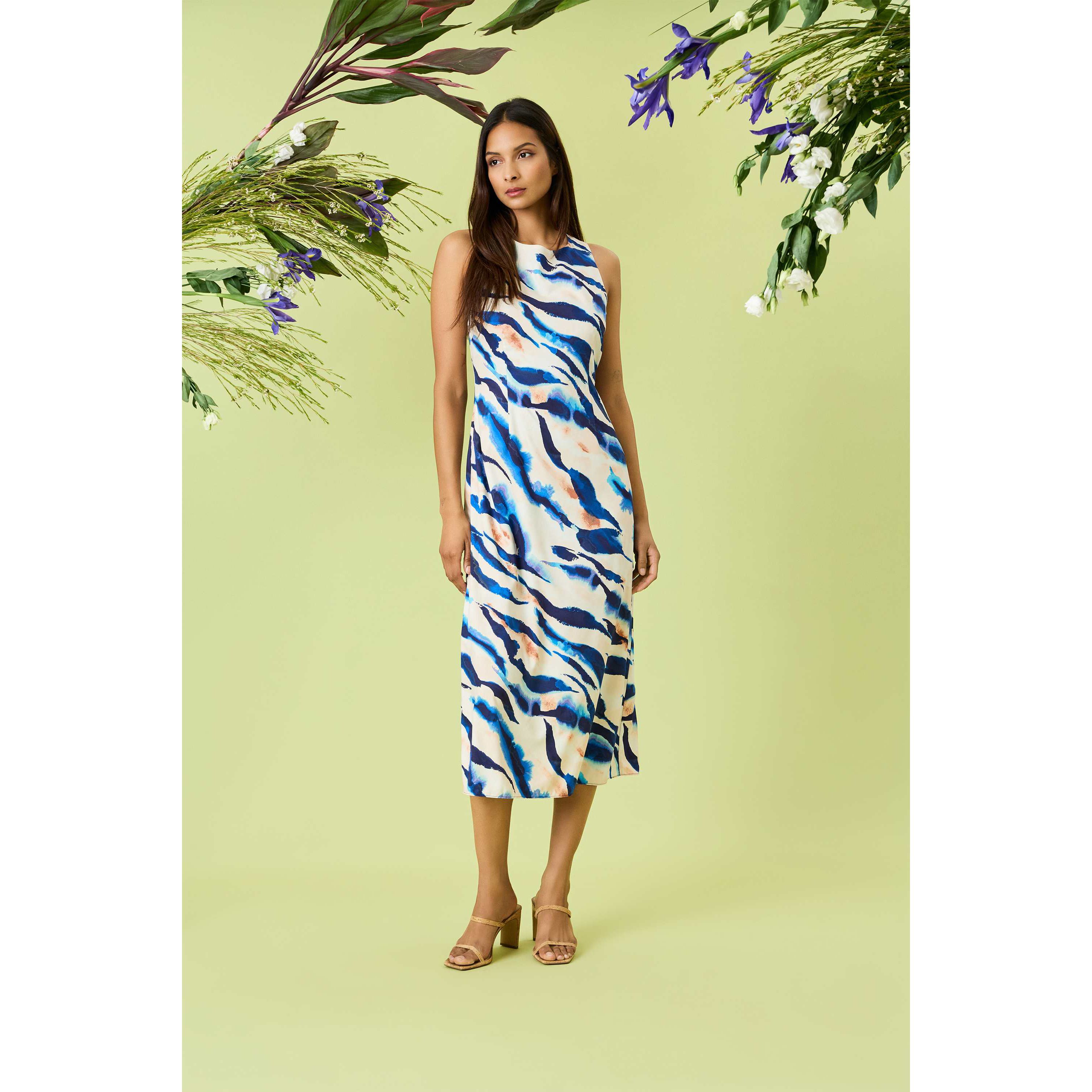 Zebra Printed Midi Dress with Tie Back