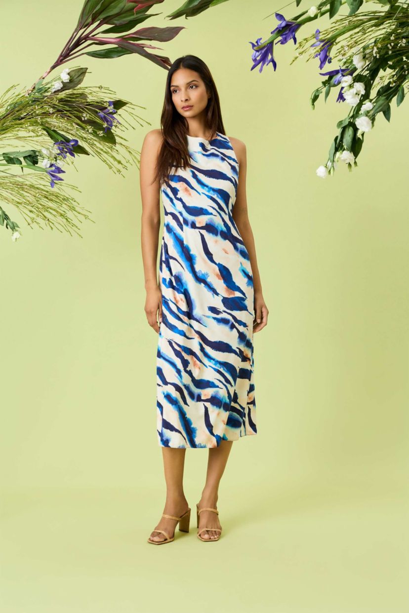 Zebra Printed Midi Dress with Tie Back