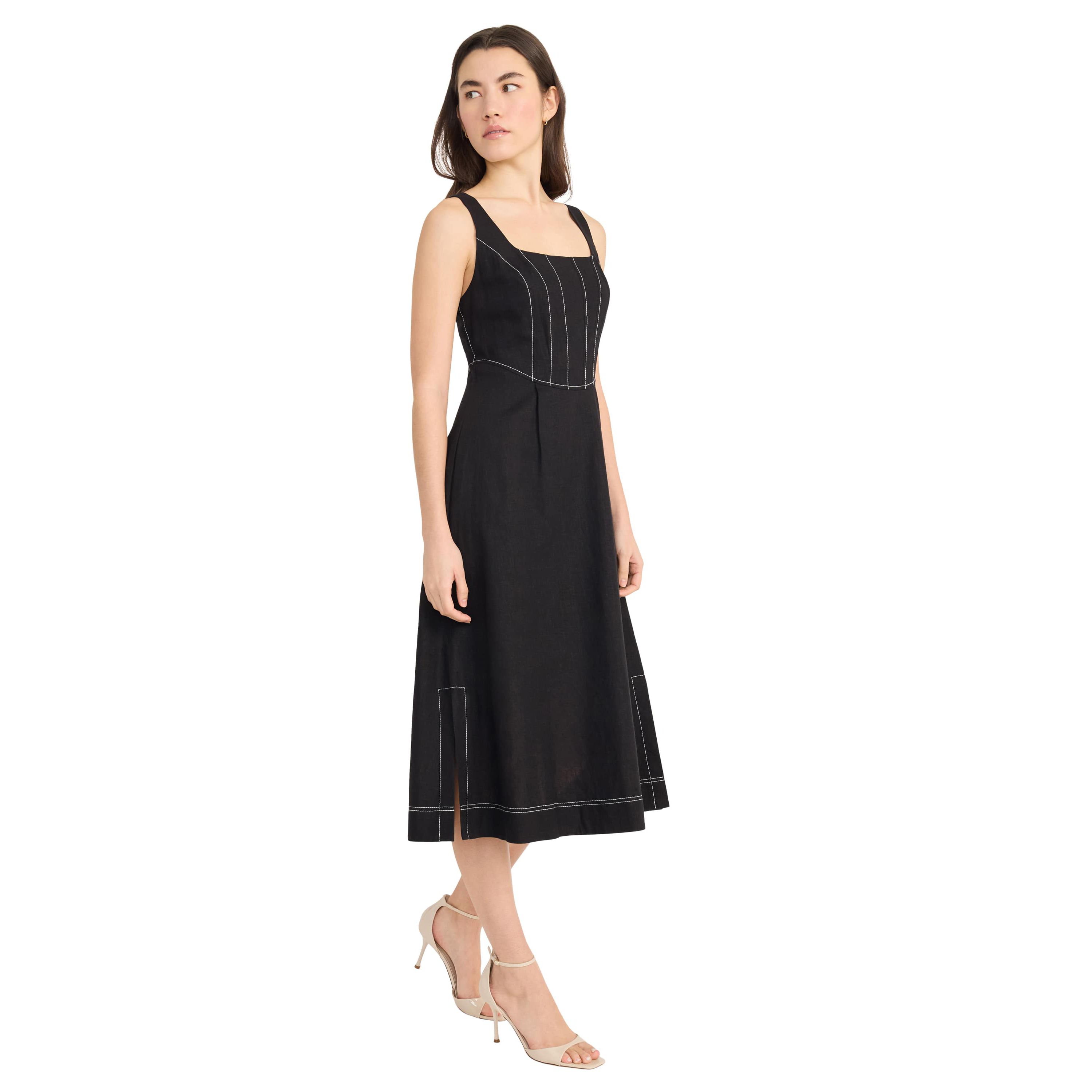 Midi Dress with Bodice Topstitching Details