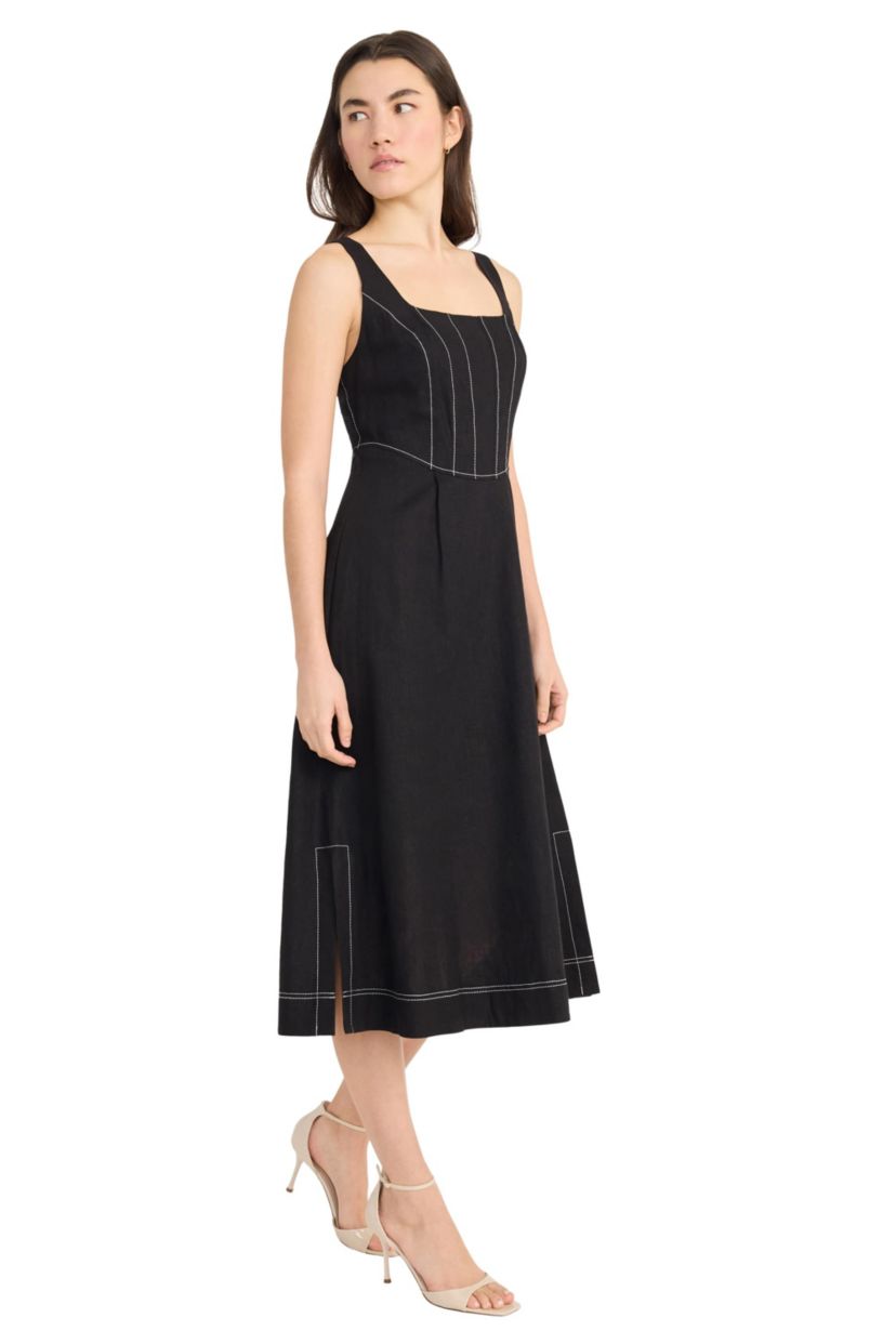 Midi Dress with Bodice Topstitching Details