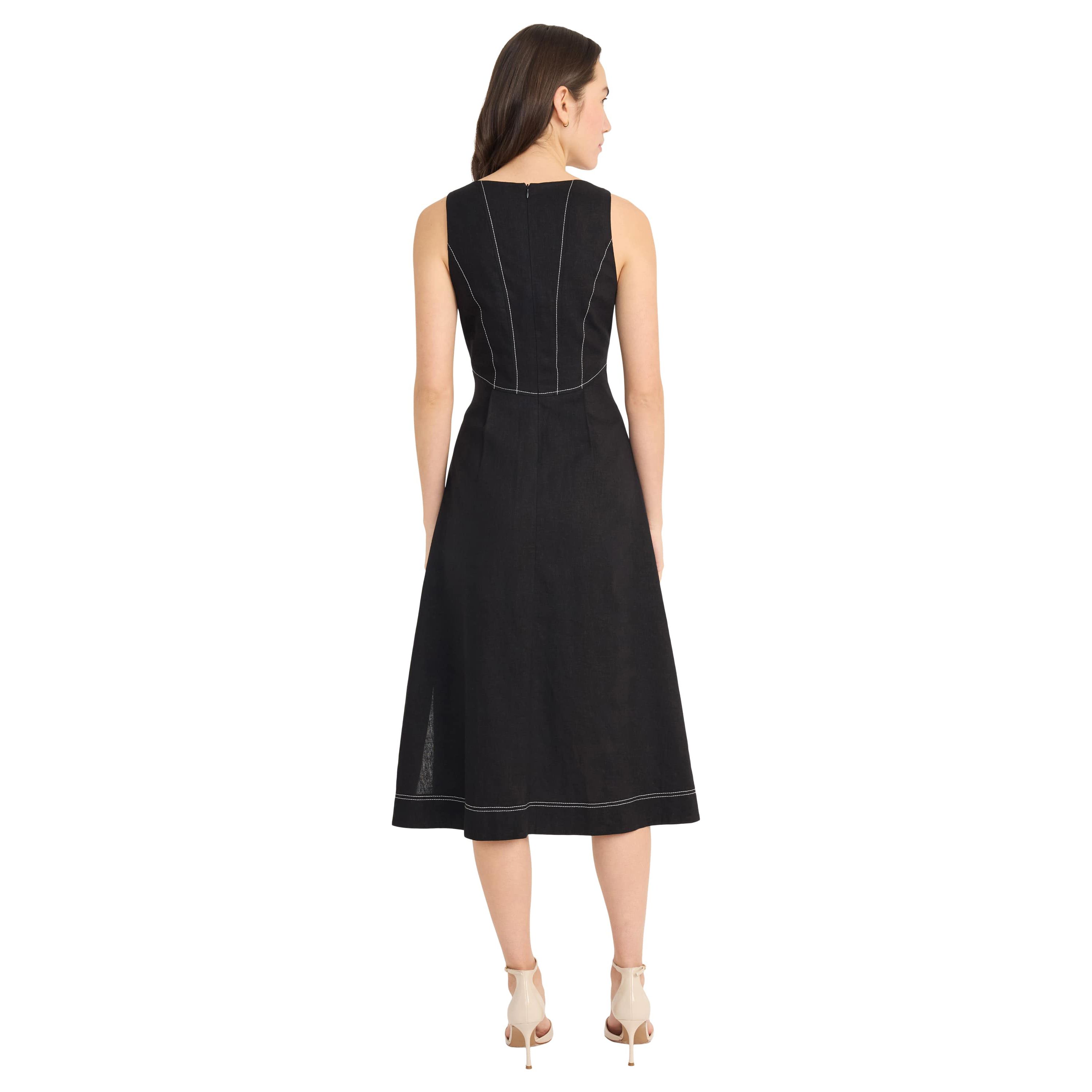 Midi Dress with Bodice Topstitching Details