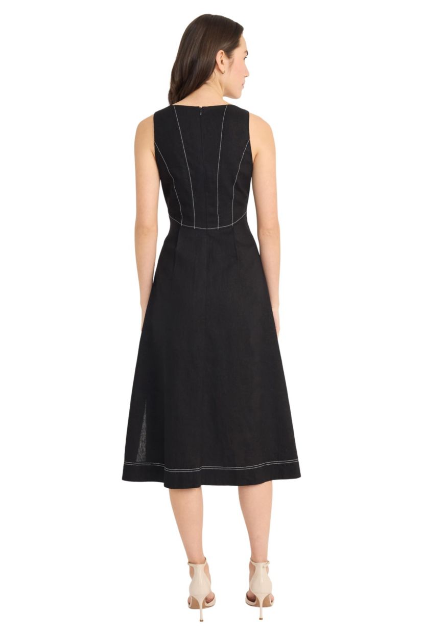 Midi Dress with Bodice Topstitching Details