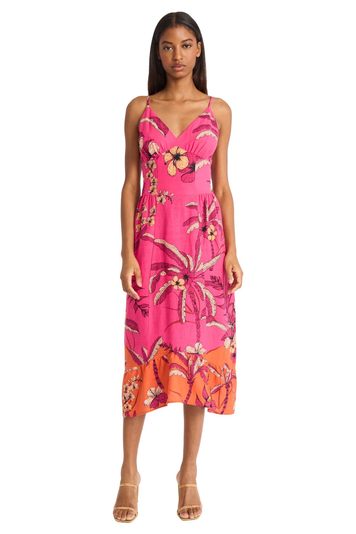 Sleeveless Midi Dress With Ruched Waist