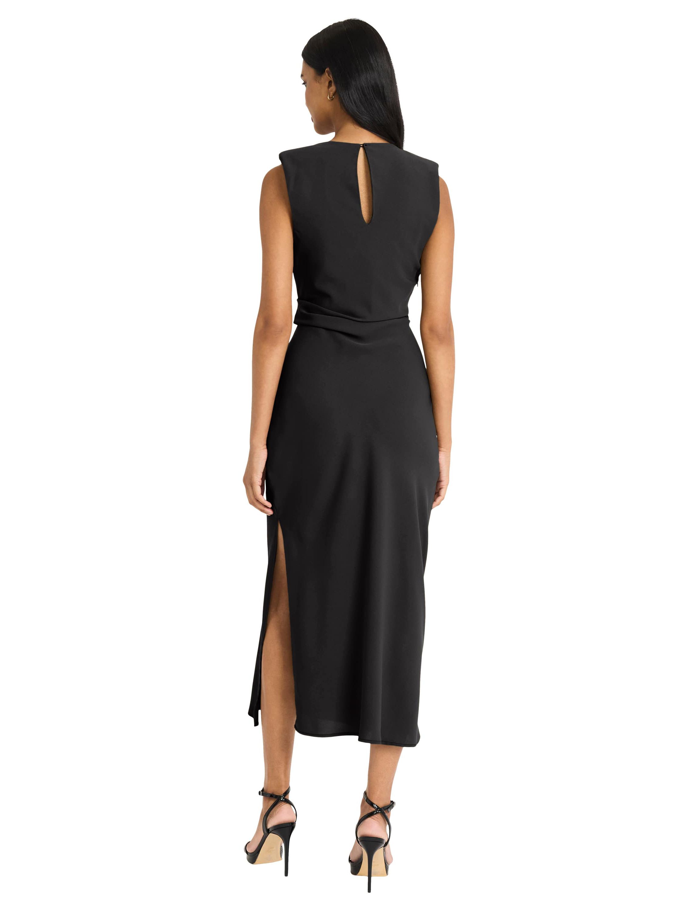 Strong Shoulders Sleeveless Midi Dress