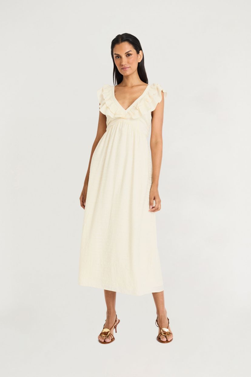 Ruffle Sleeve V-Neck Maxi Dress