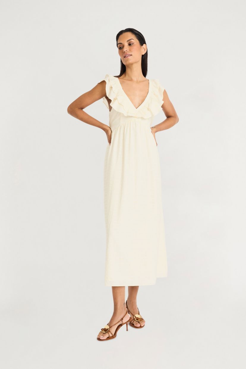 Ruffle Sleeve V-Neck Maxi Dress