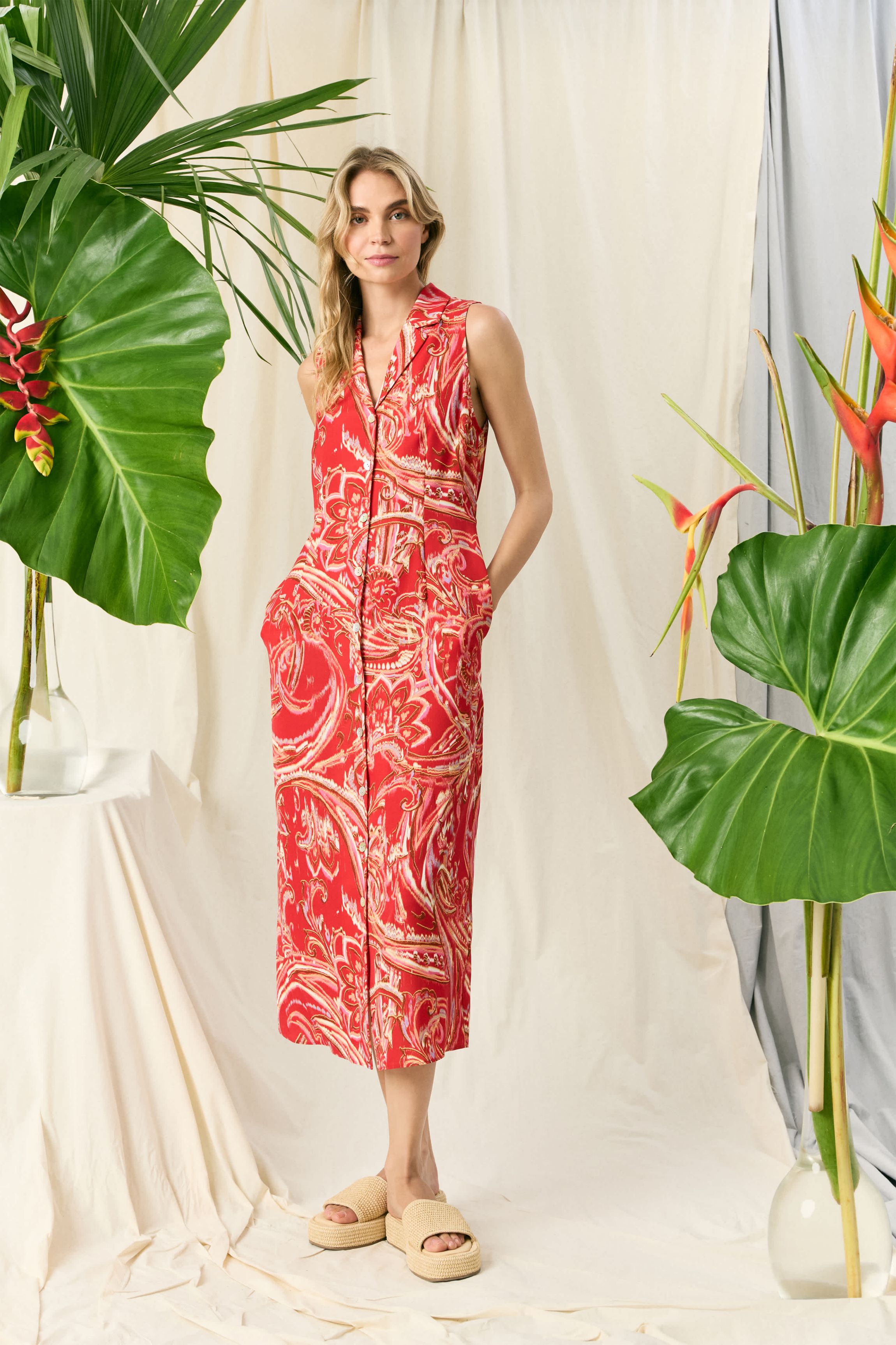 Button Down Sleeveless Maxi Dress