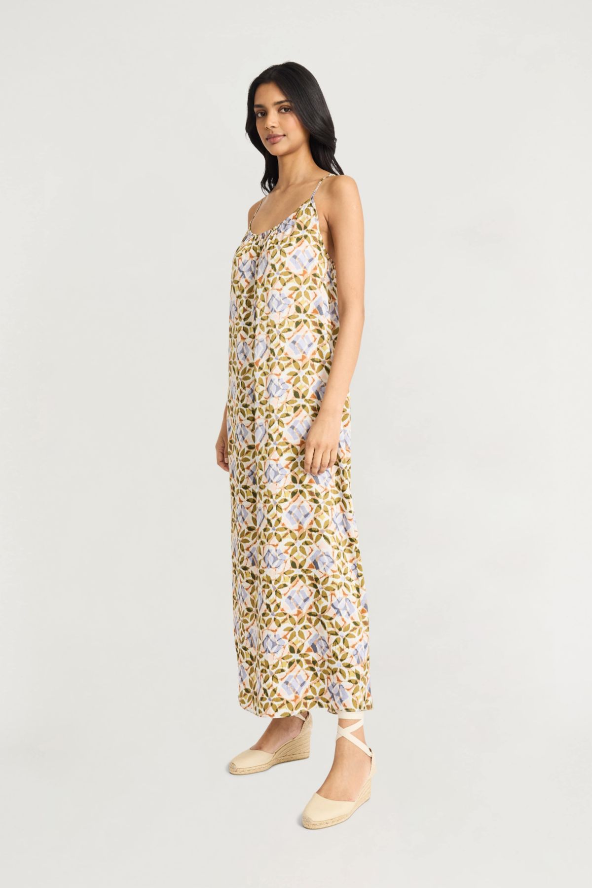 SPAGHETTI STRAP PRINTED MAXI DRESS