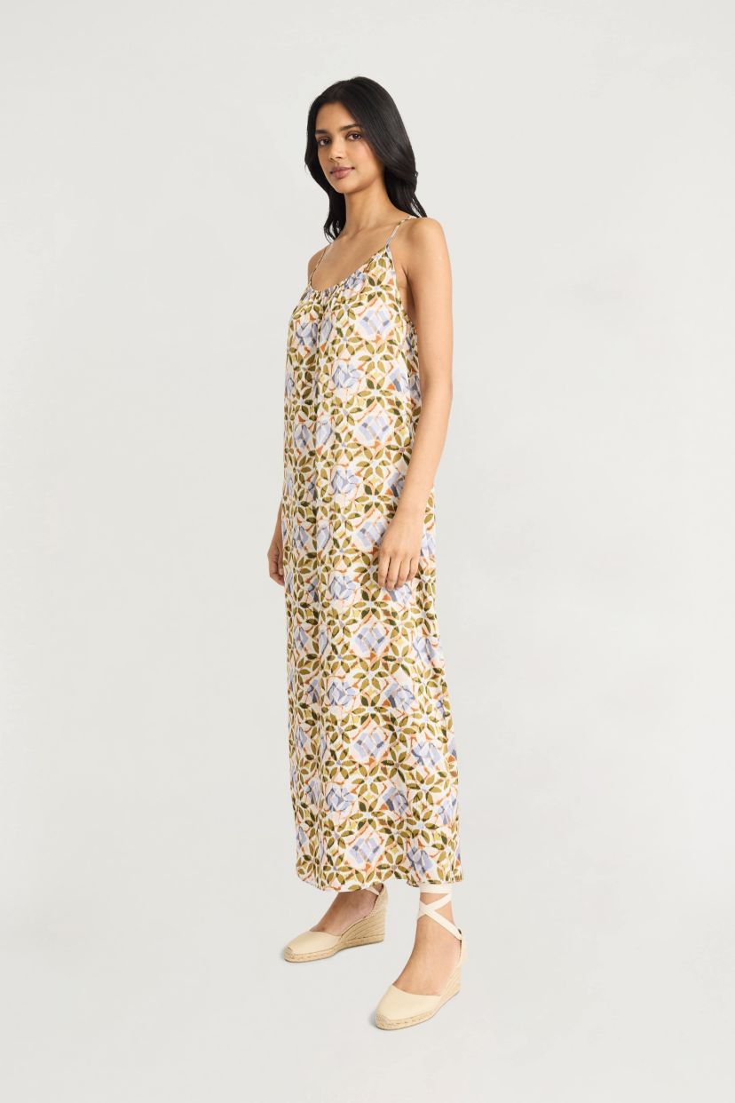 SPAGHETTI STRAP PRINTED MAXI DRESS