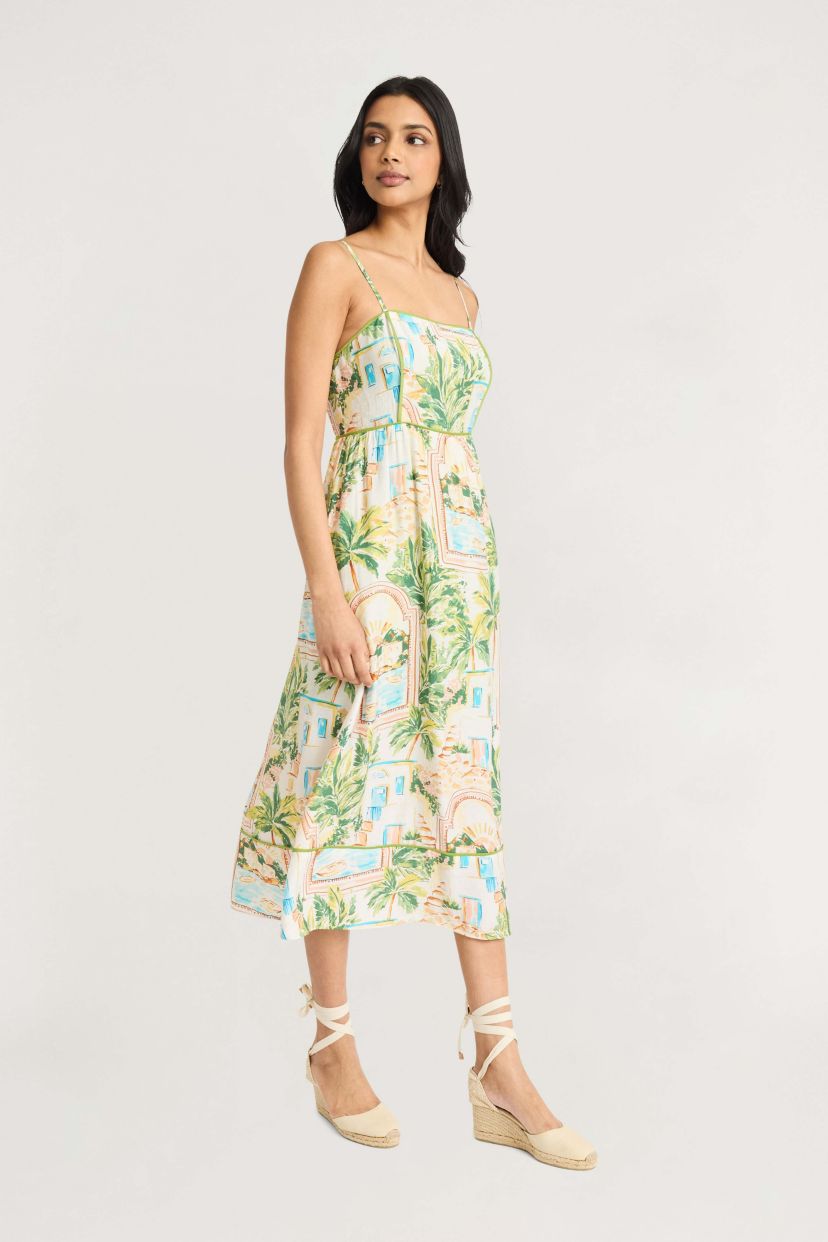 ITALIAN VILLA PRINTED MIDI DRESS