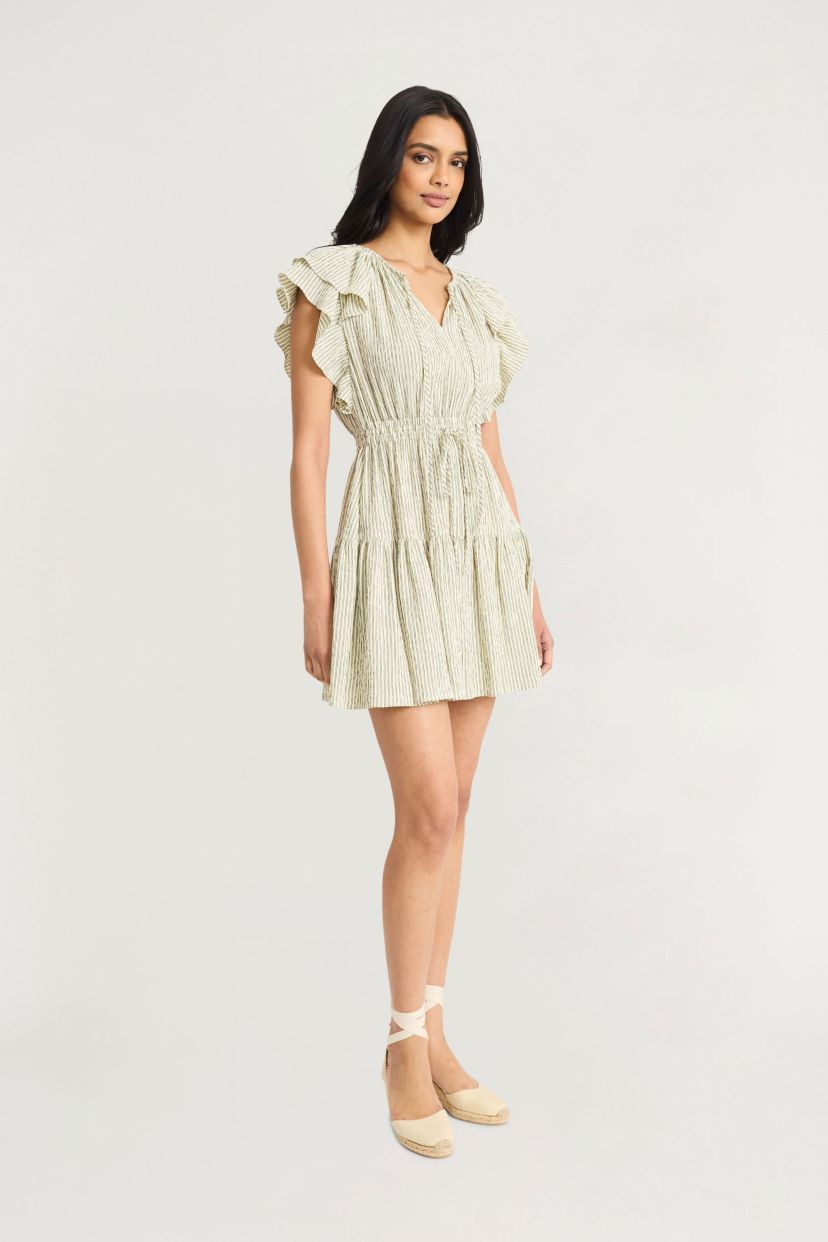 Striped Ruffle Sleeve Mini Dress