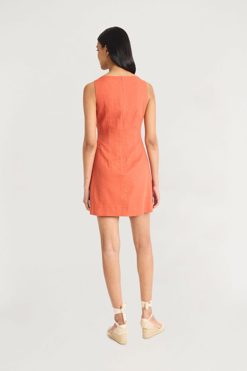 Square Neck Linen Mini Dress