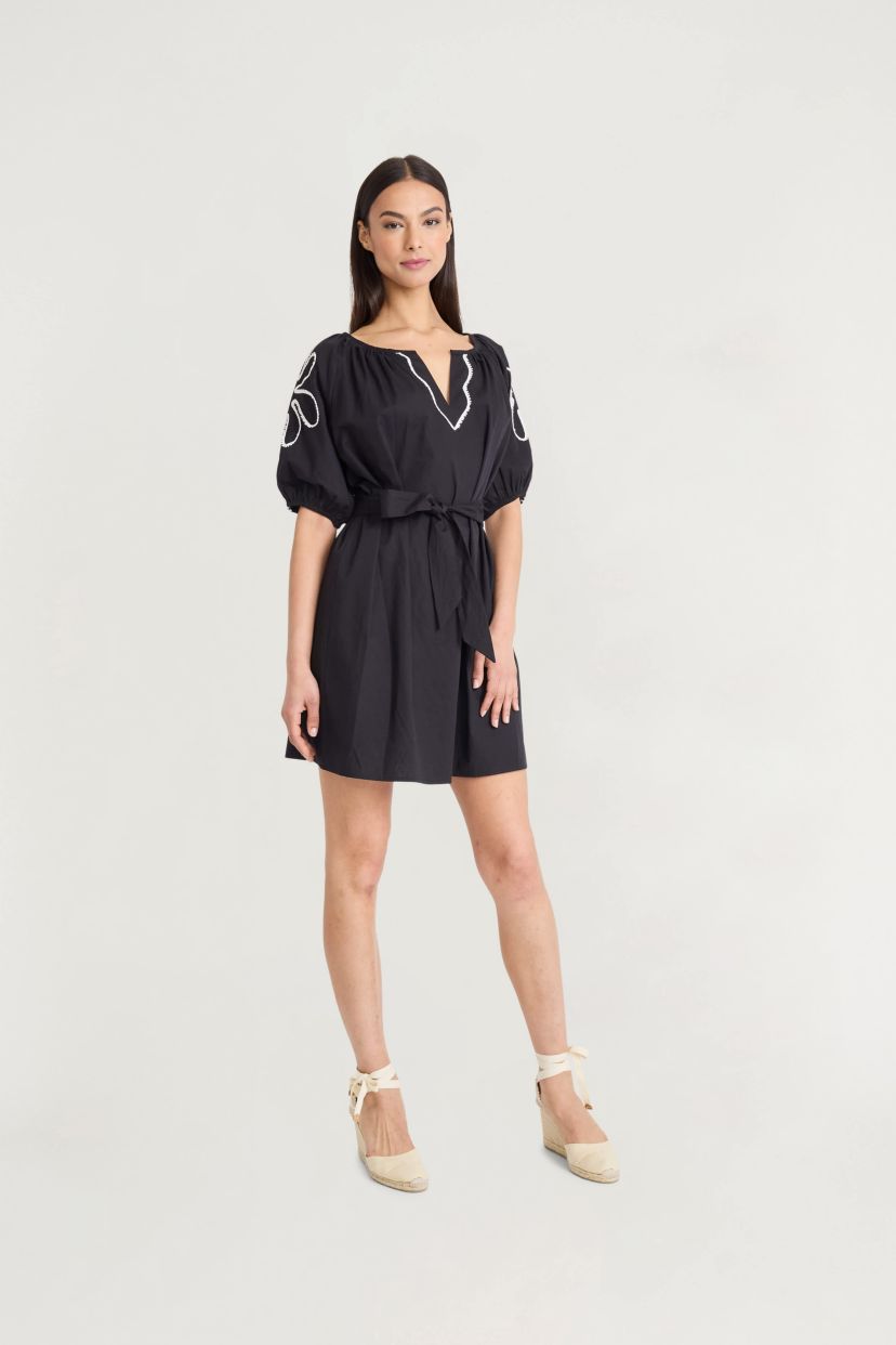 PUFF SLEEVE EMBROIDERED MINI DRESS