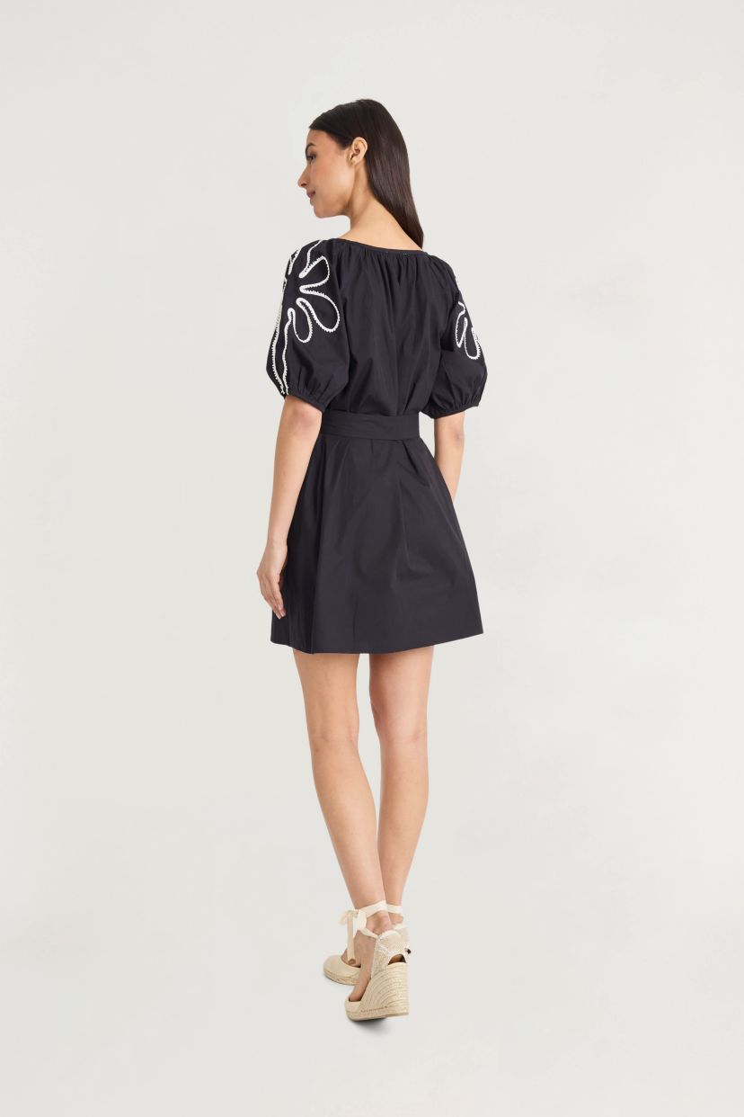 PUFF SLEEVE EMBROIDERED MINI DRESS