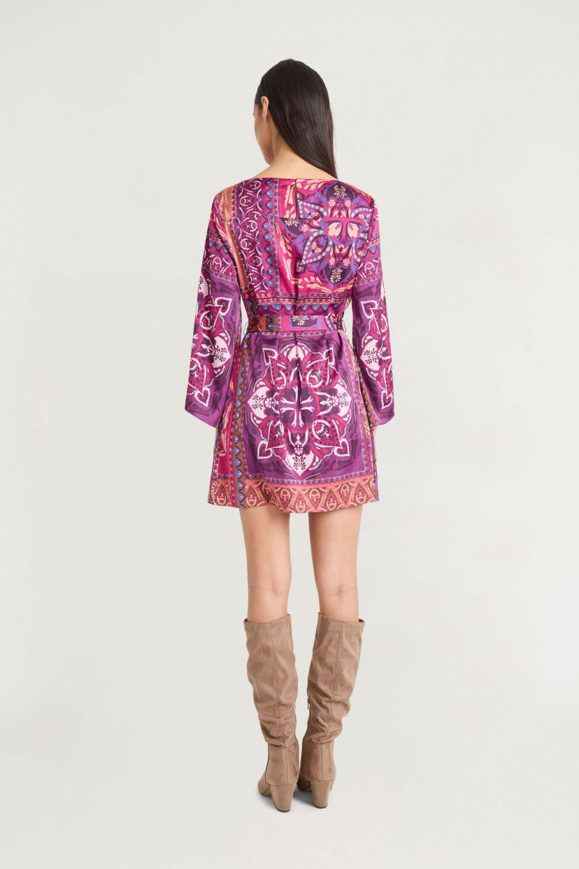 PRINTED MINI DRESS WITH TASSLES