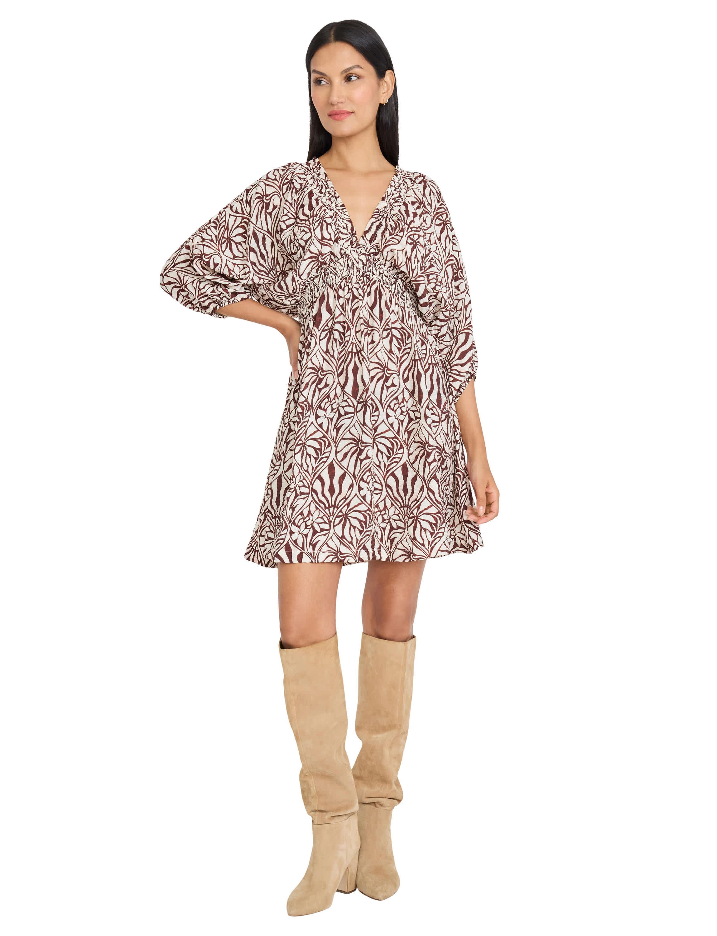 PRINTED V NECK DRESS