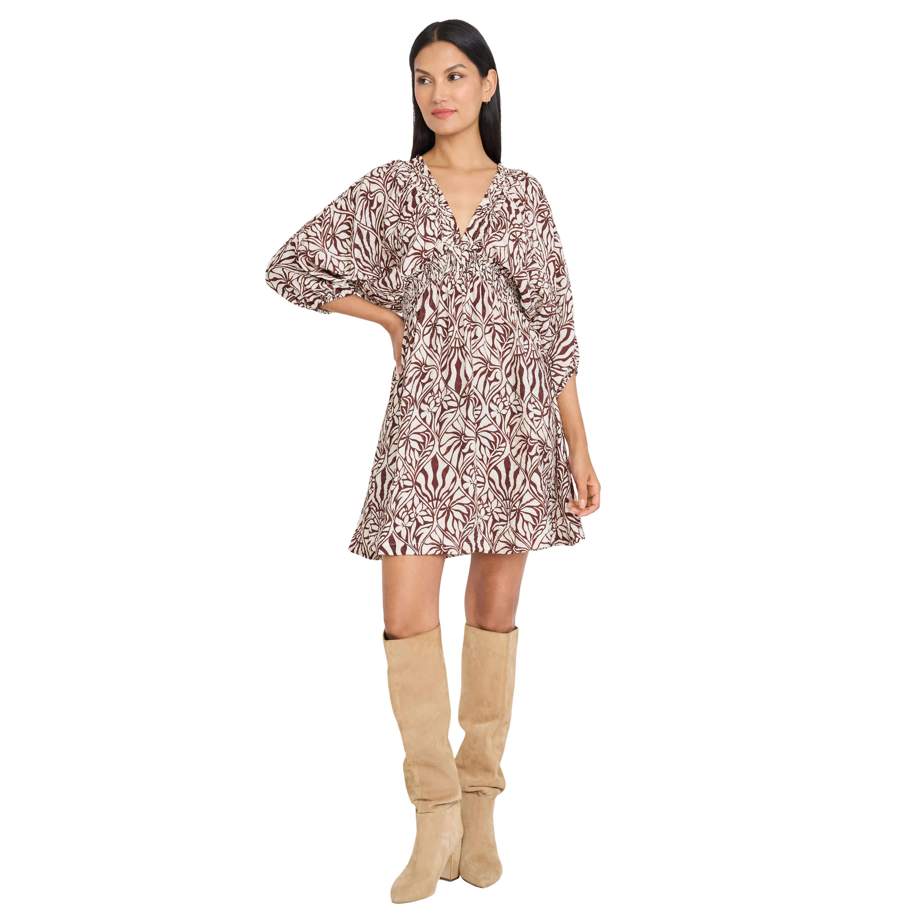 PRINTED V NECK DRESS