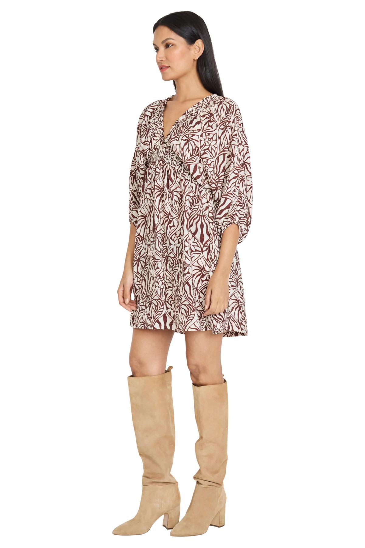 PRINTED V NECK DRESS