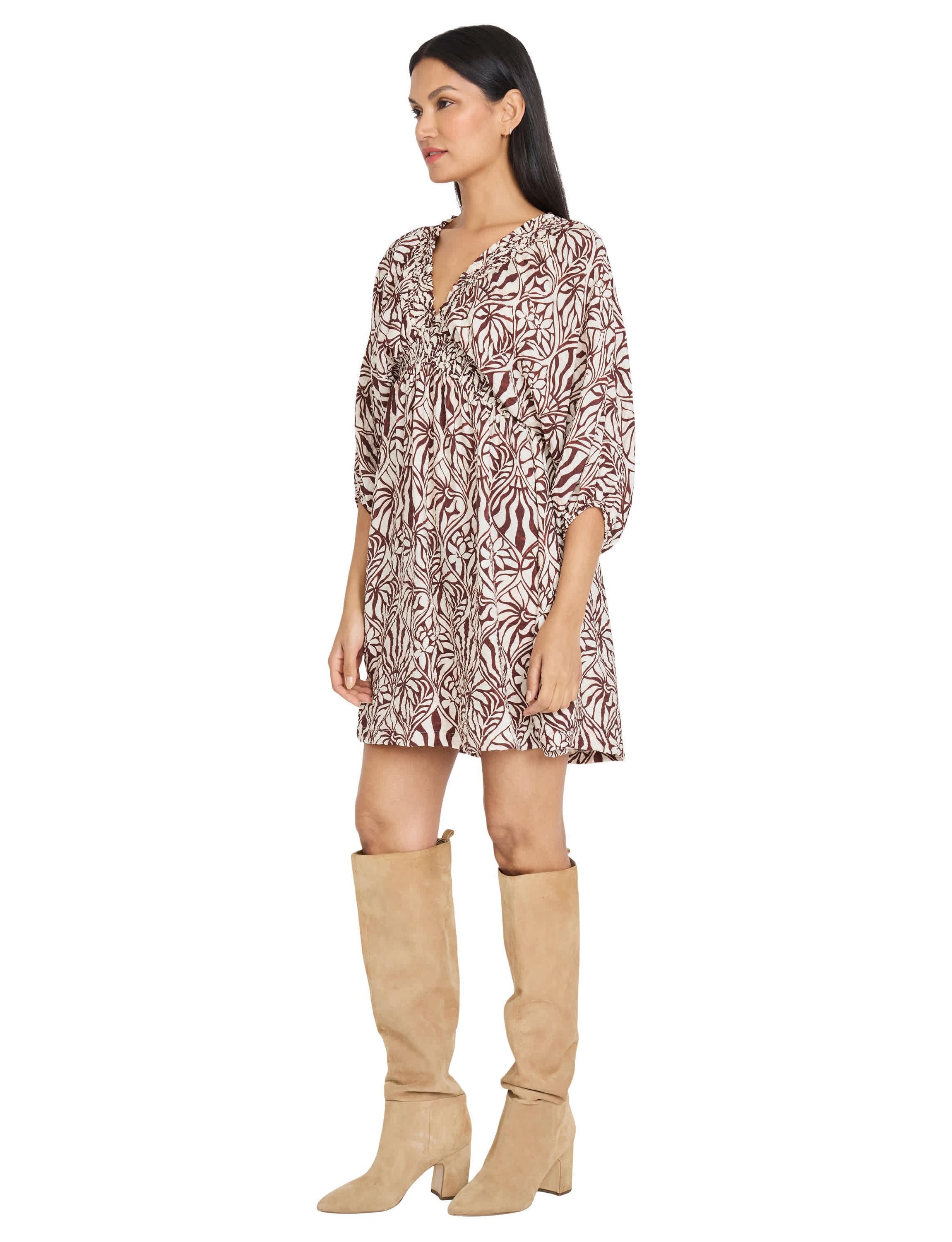 PRINTED V NECK DRESS