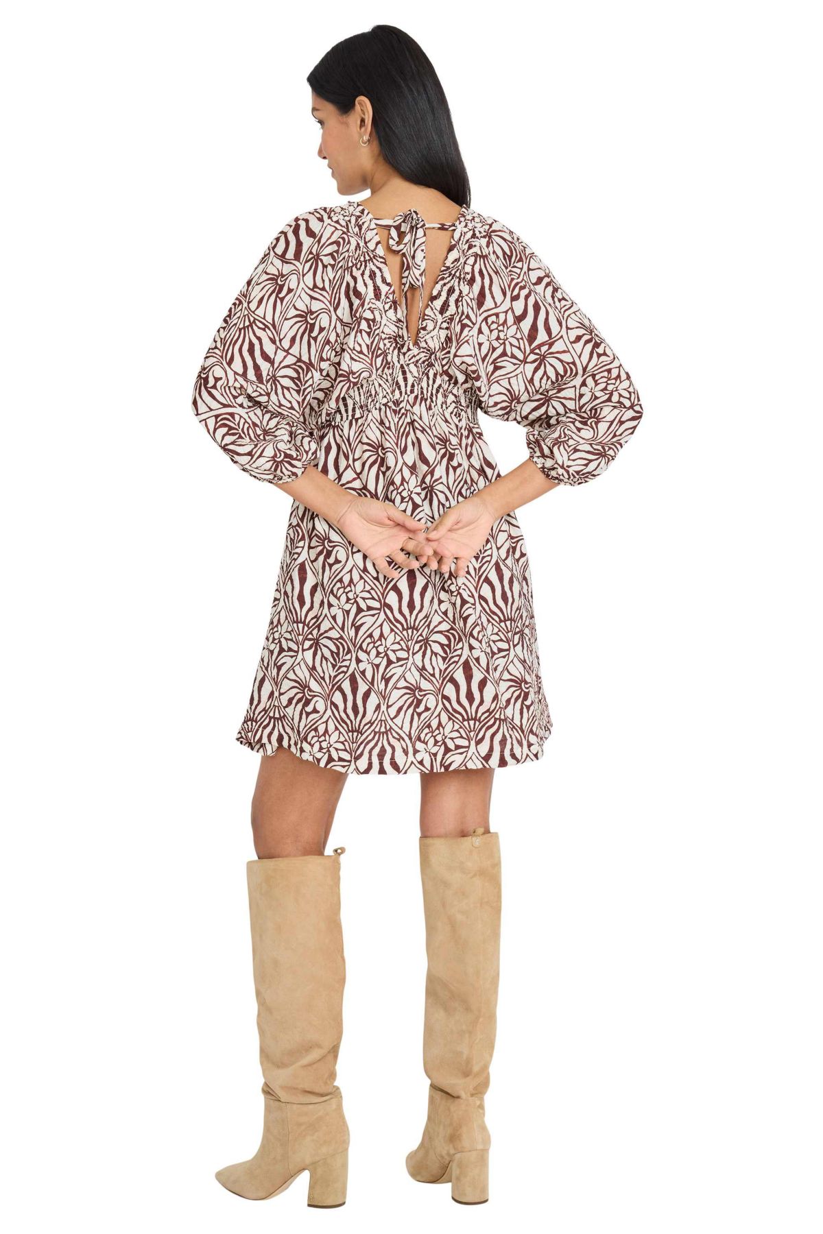 PRINTED V NECK DRESS