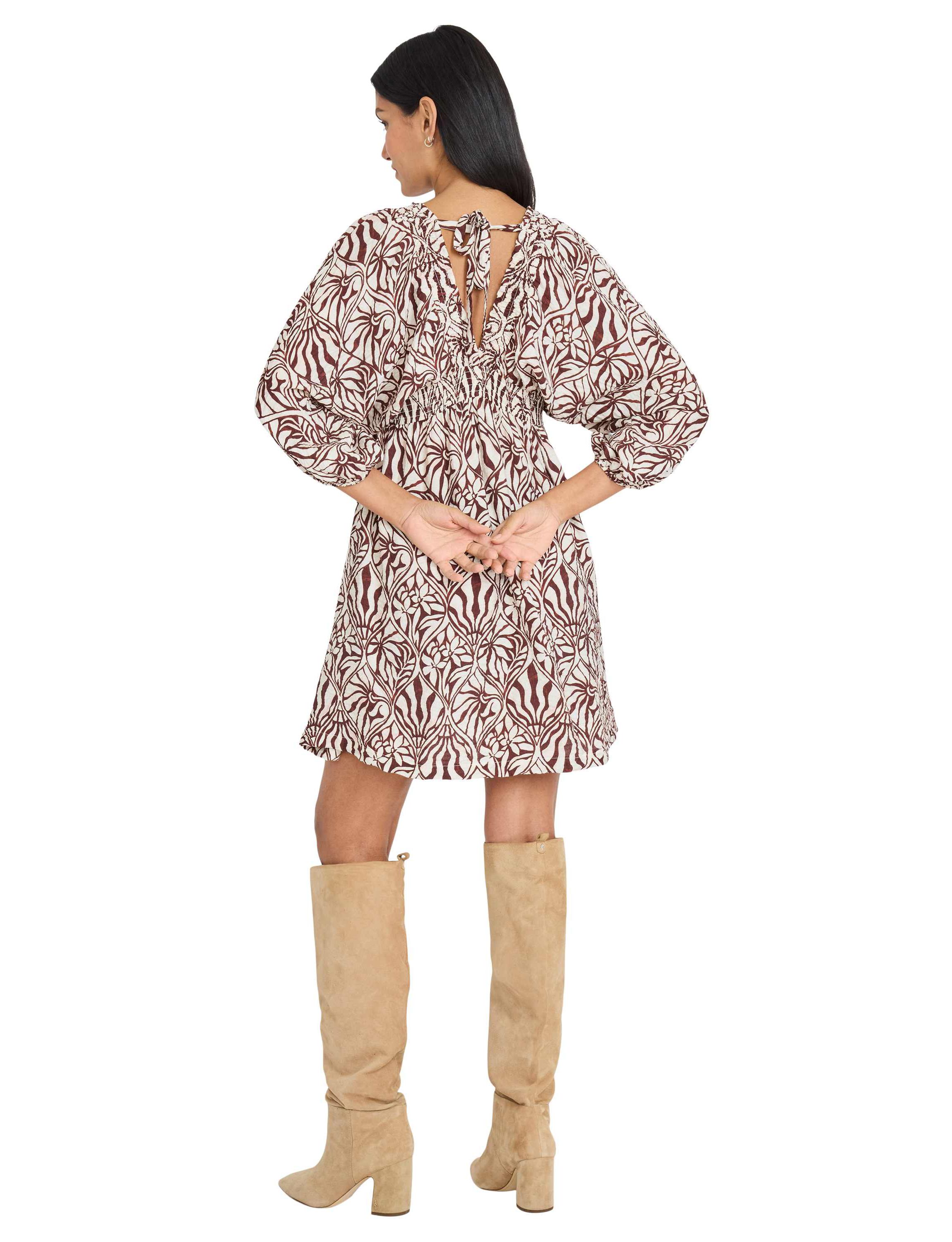 PRINTED V NECK DRESS