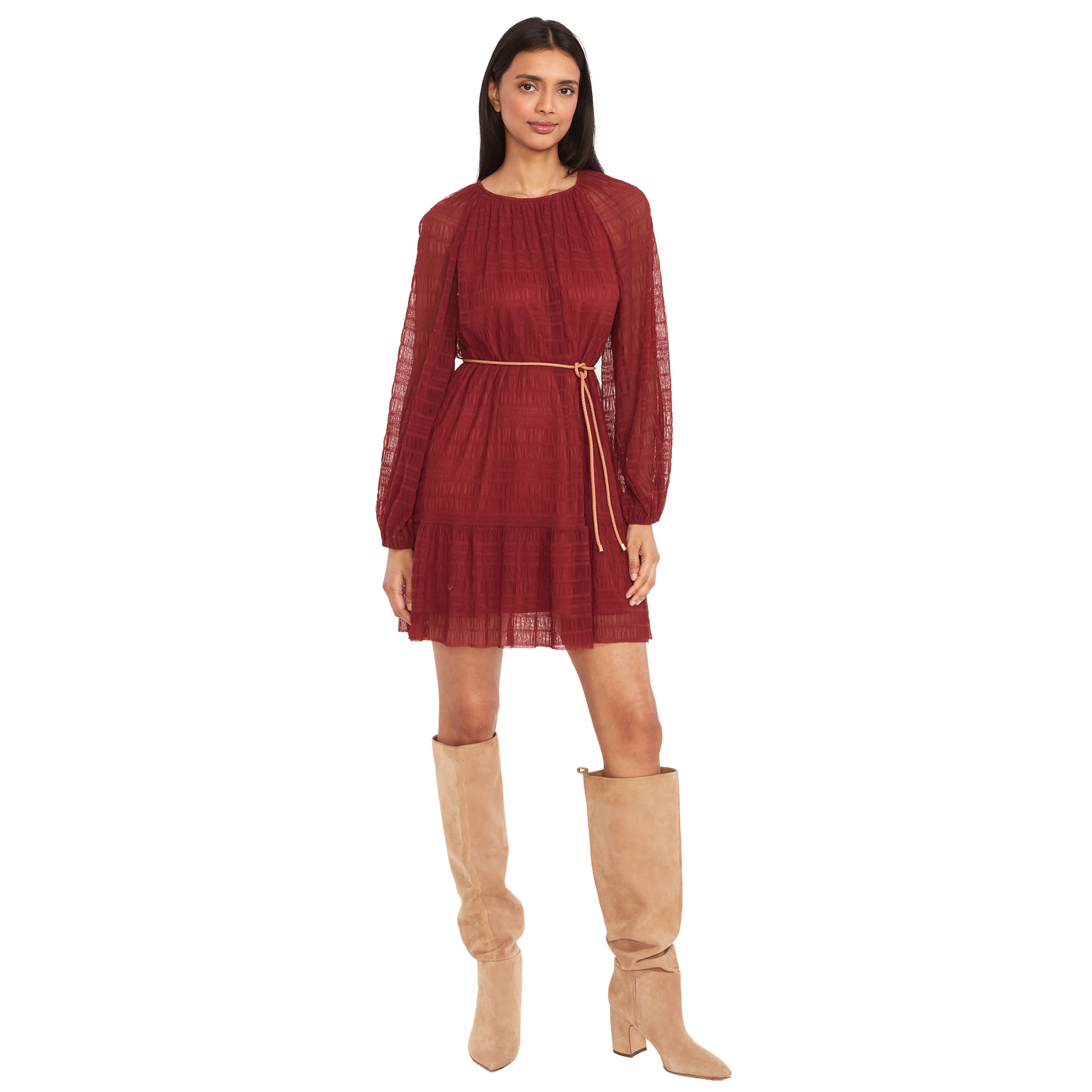 LONG SLEEVE BELTED MINI DRESS