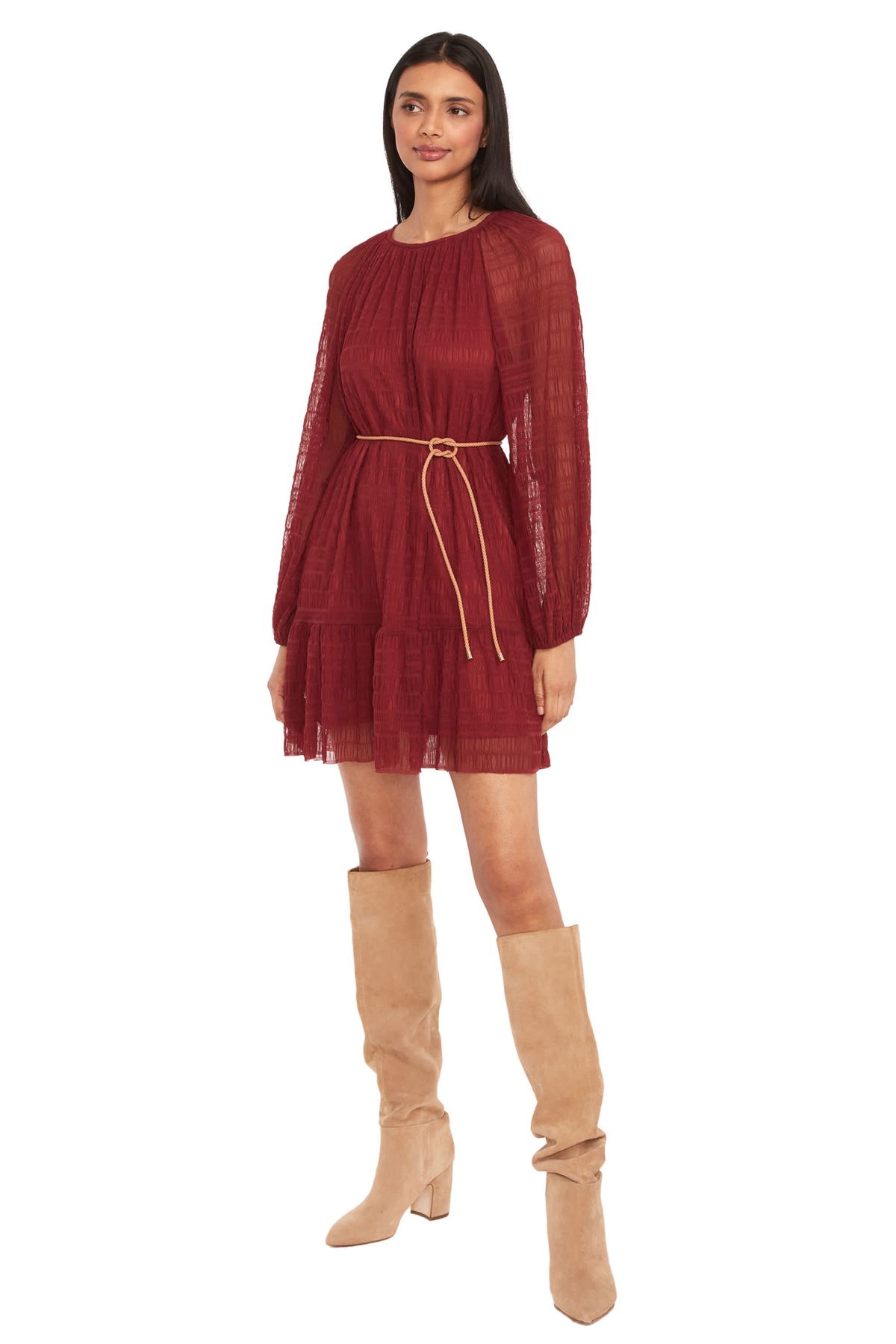 LONG SLEEVE BELTED MINI DRESS