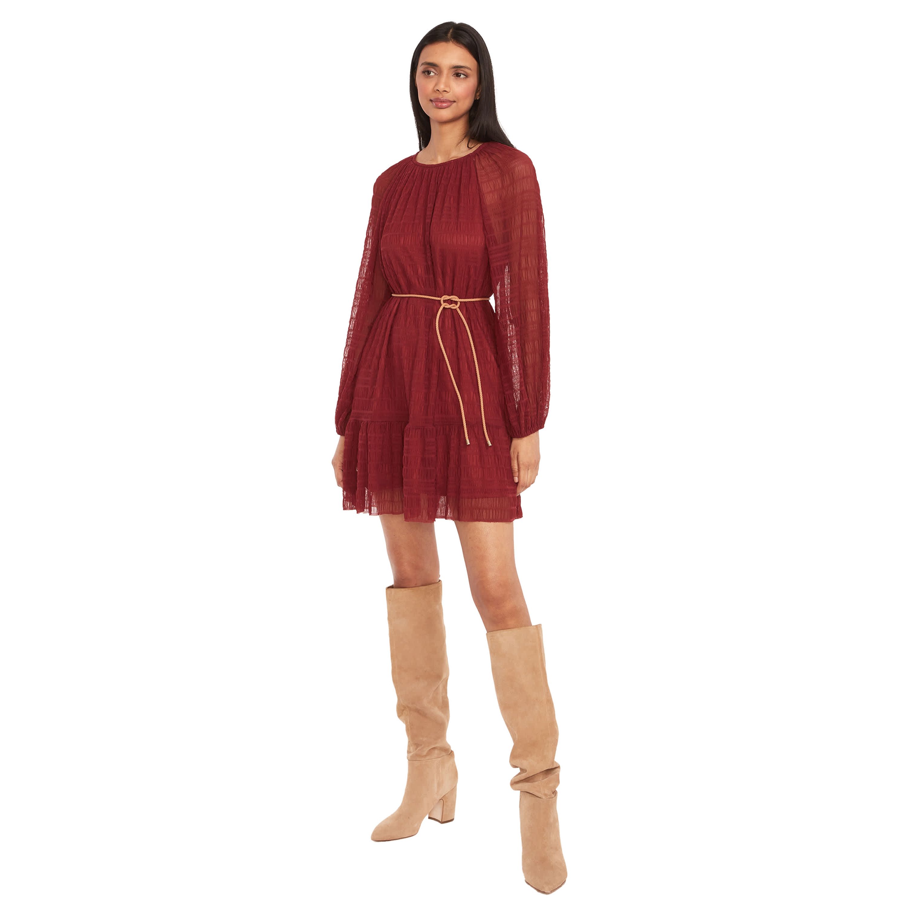 LONG SLEEVE BELTED MINI DRESS