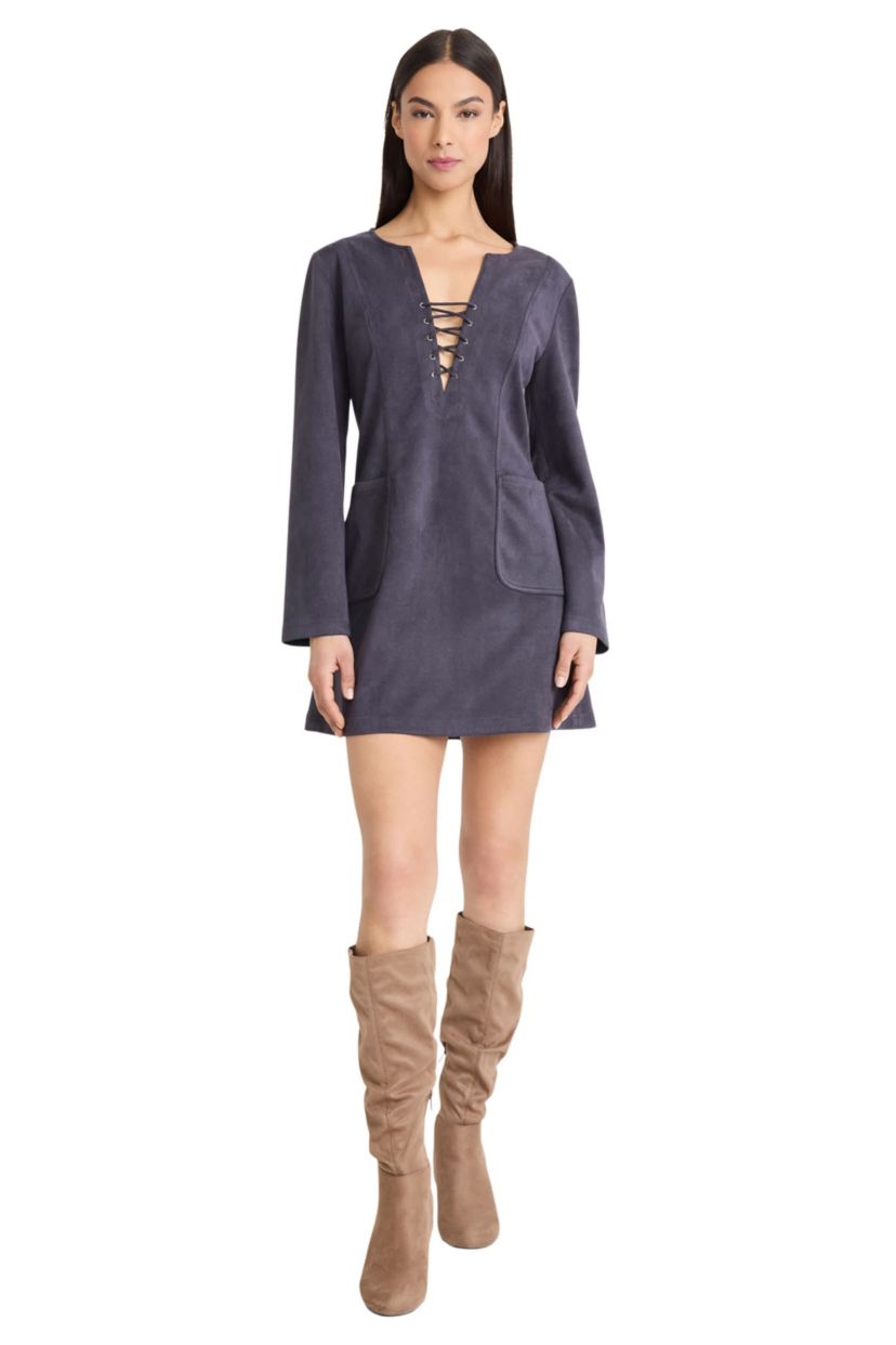 SUEDE LONG SLEEVE MINI DRESS