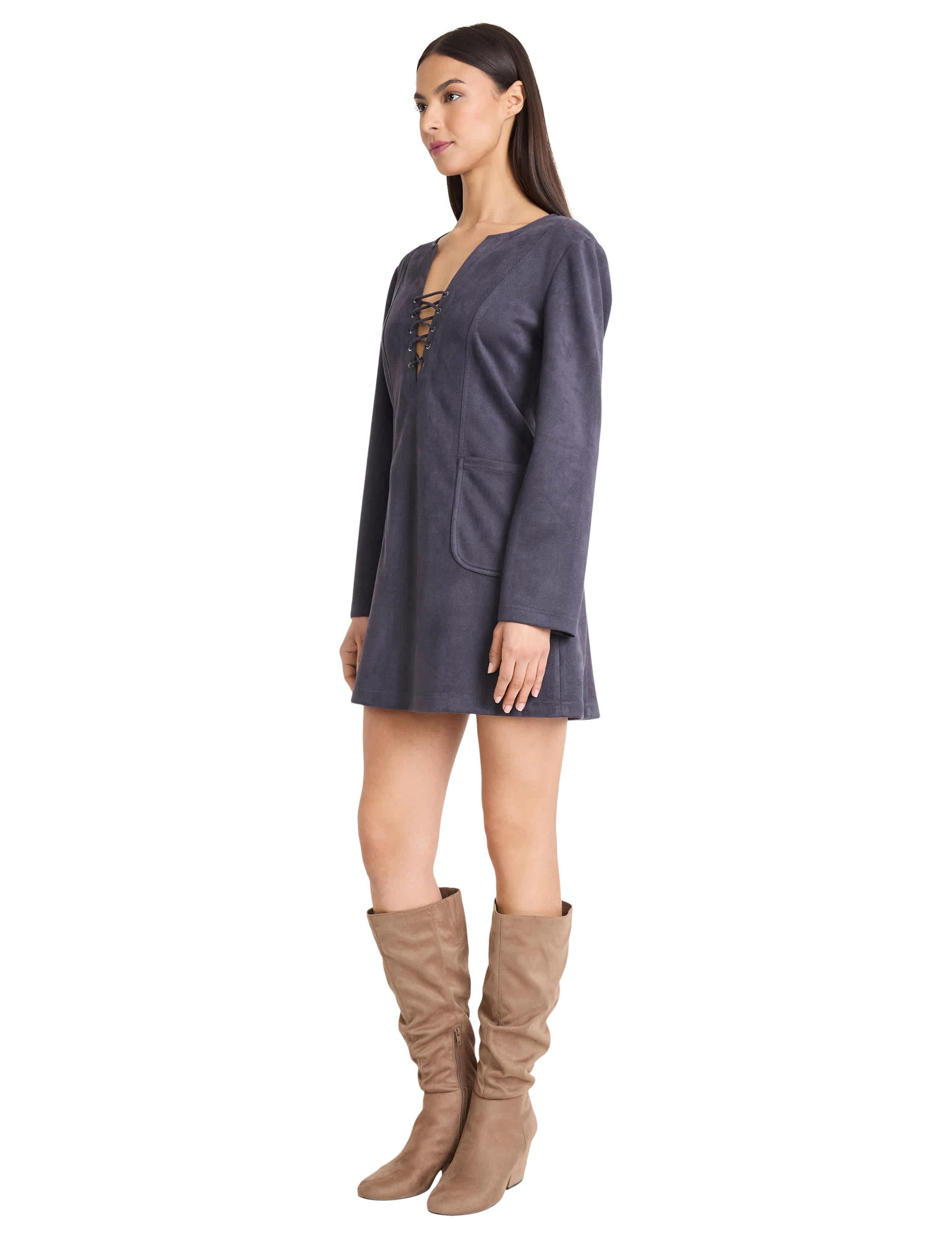 SUEDE LONG SLEEVE MINI DRESS