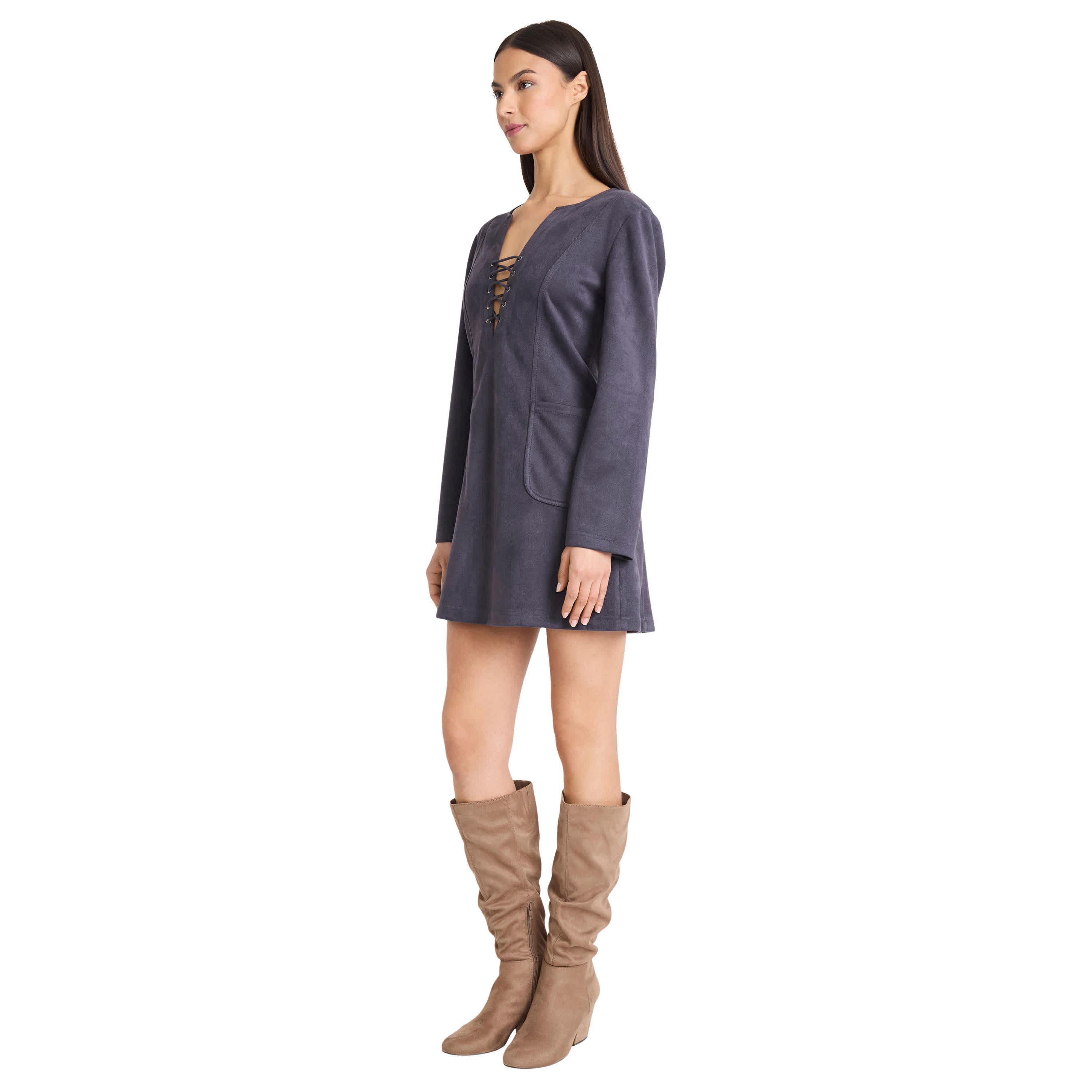 SUEDE LONG SLEEVE MINI DRESS