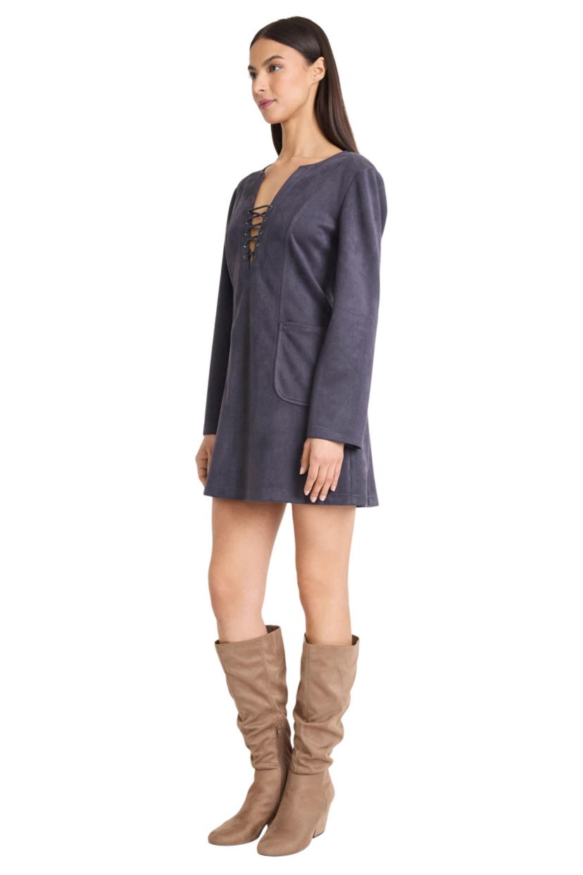 SUEDE LONG SLEEVE MINI DRESS