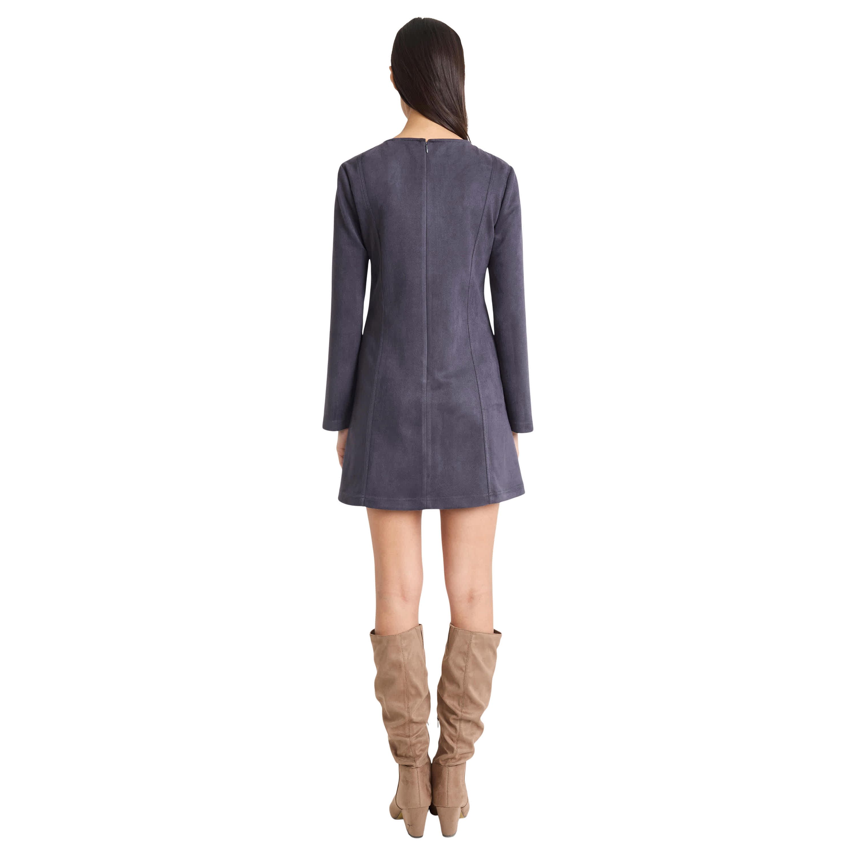 SUEDE LONG SLEEVE MINI DRESS