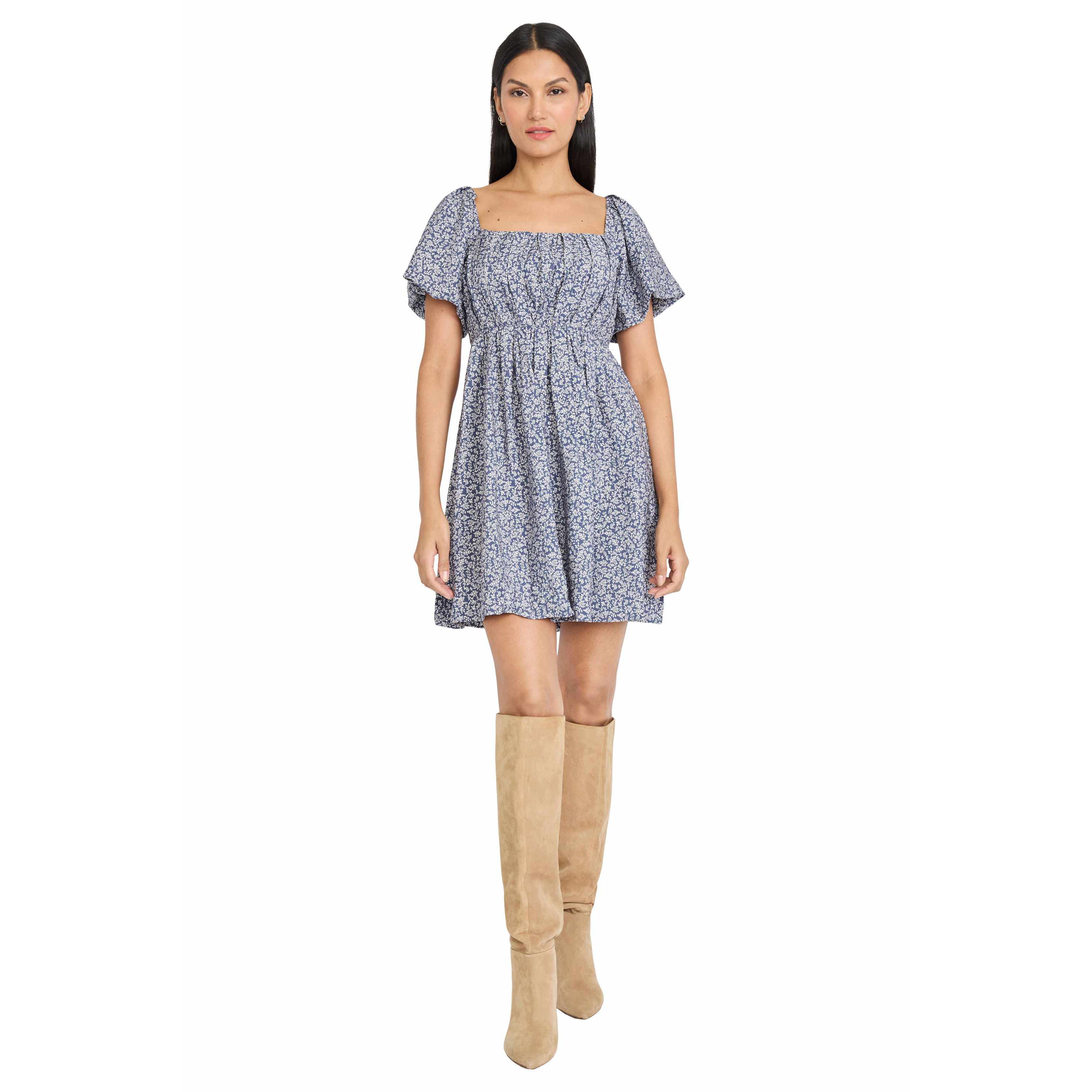SMOCKED BODICE MINI DRESS