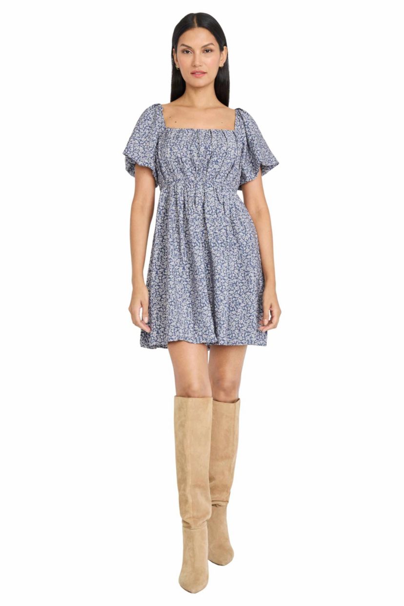 SMOCKED BODICE MINI DRESS