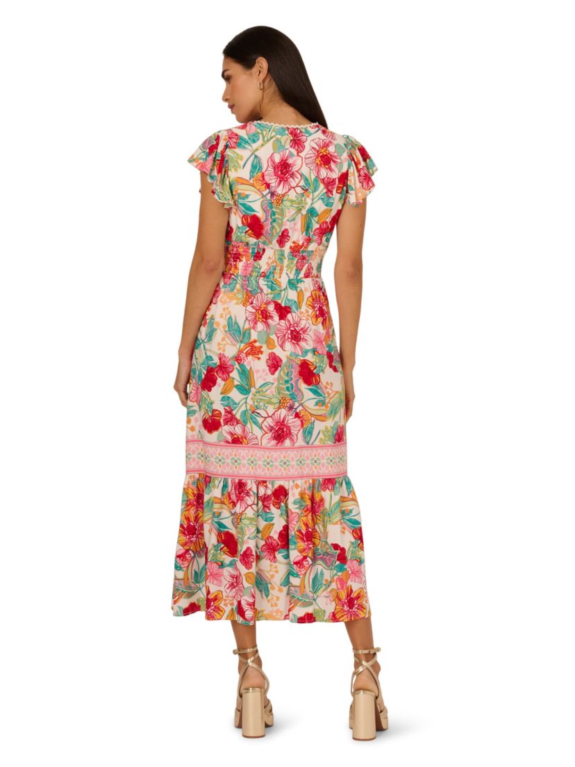 V Neck Printed Midi Dress