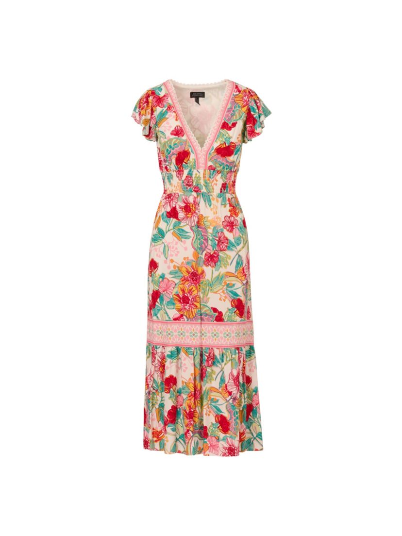 V Neck Printed Midi Dress