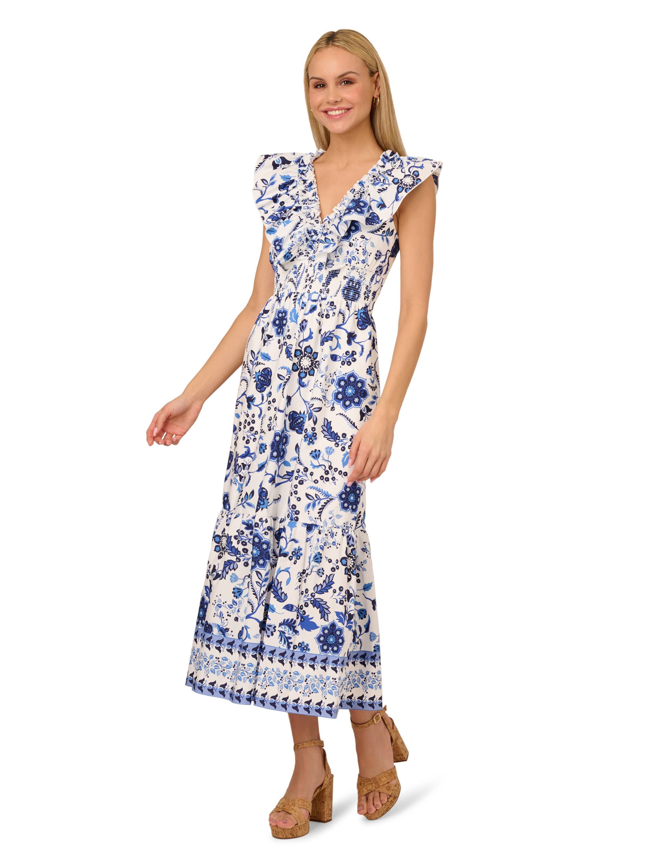 Printed Ruffle Midi Dress