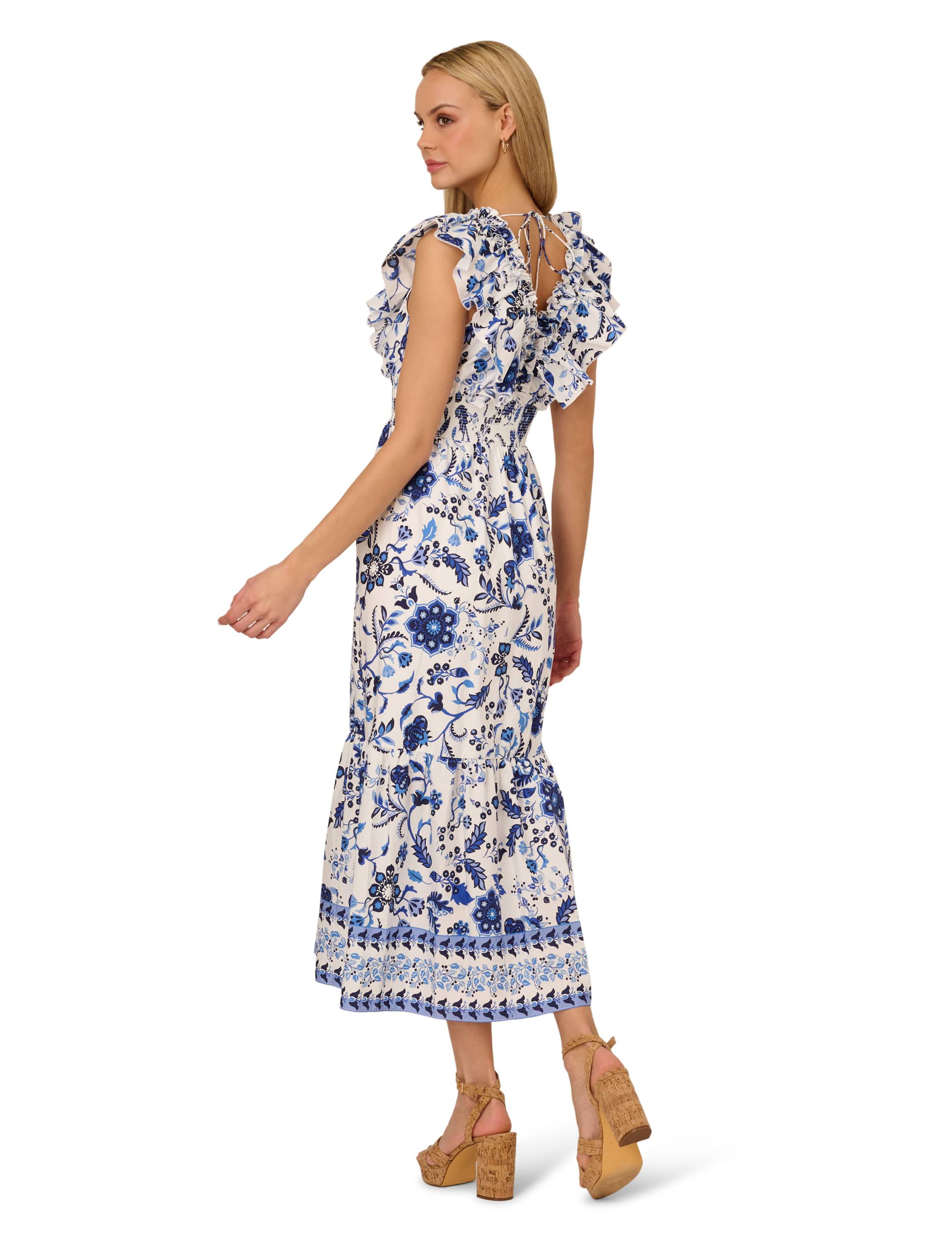 Printed Ruffle Midi Dress
